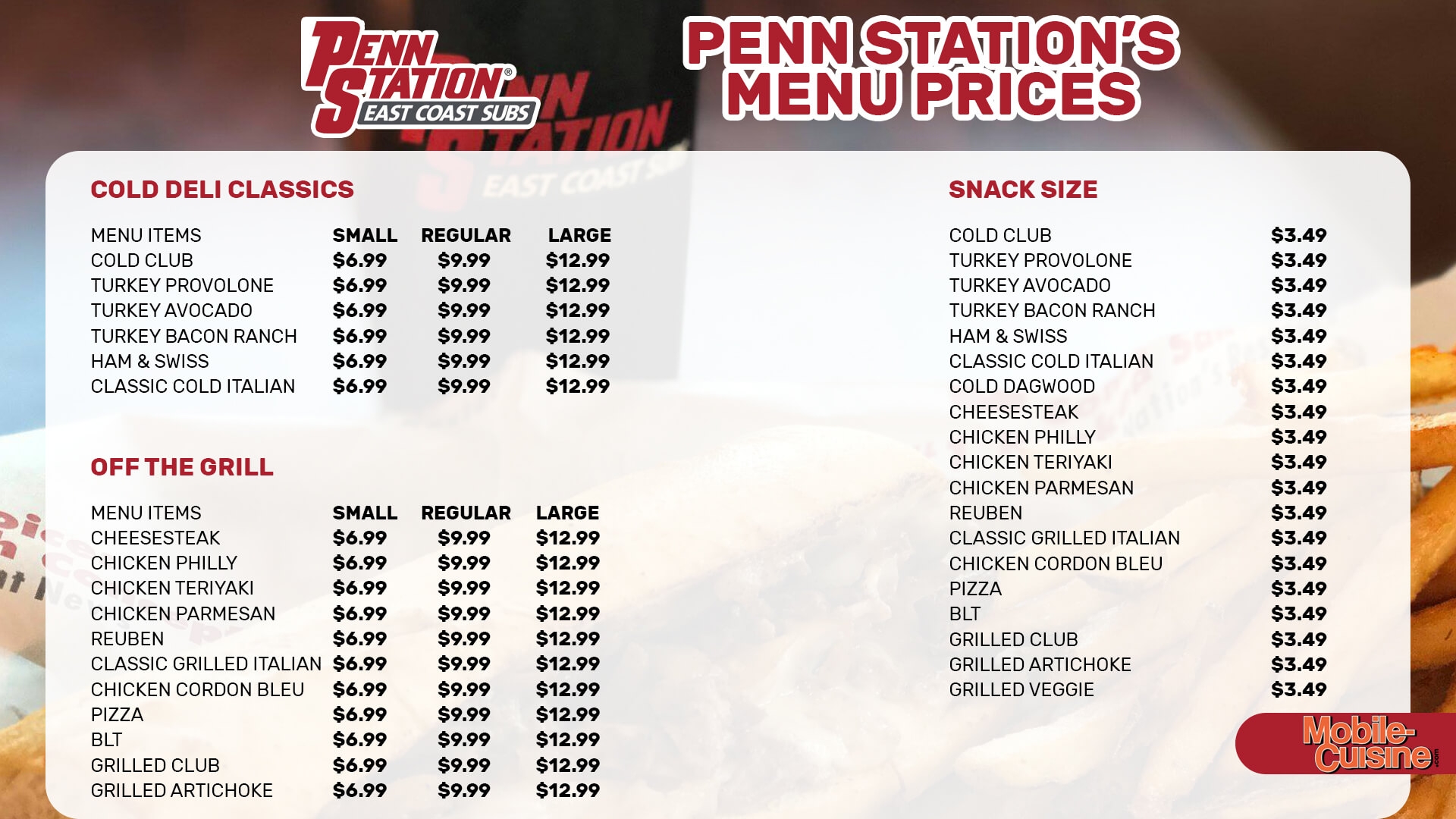 Penn Station Menu Prices BOGO Sub Offer 2024 