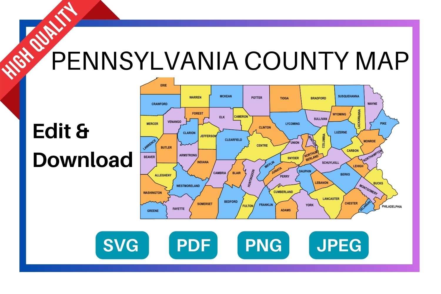 pennsylvania county map editable amp printable state county maps