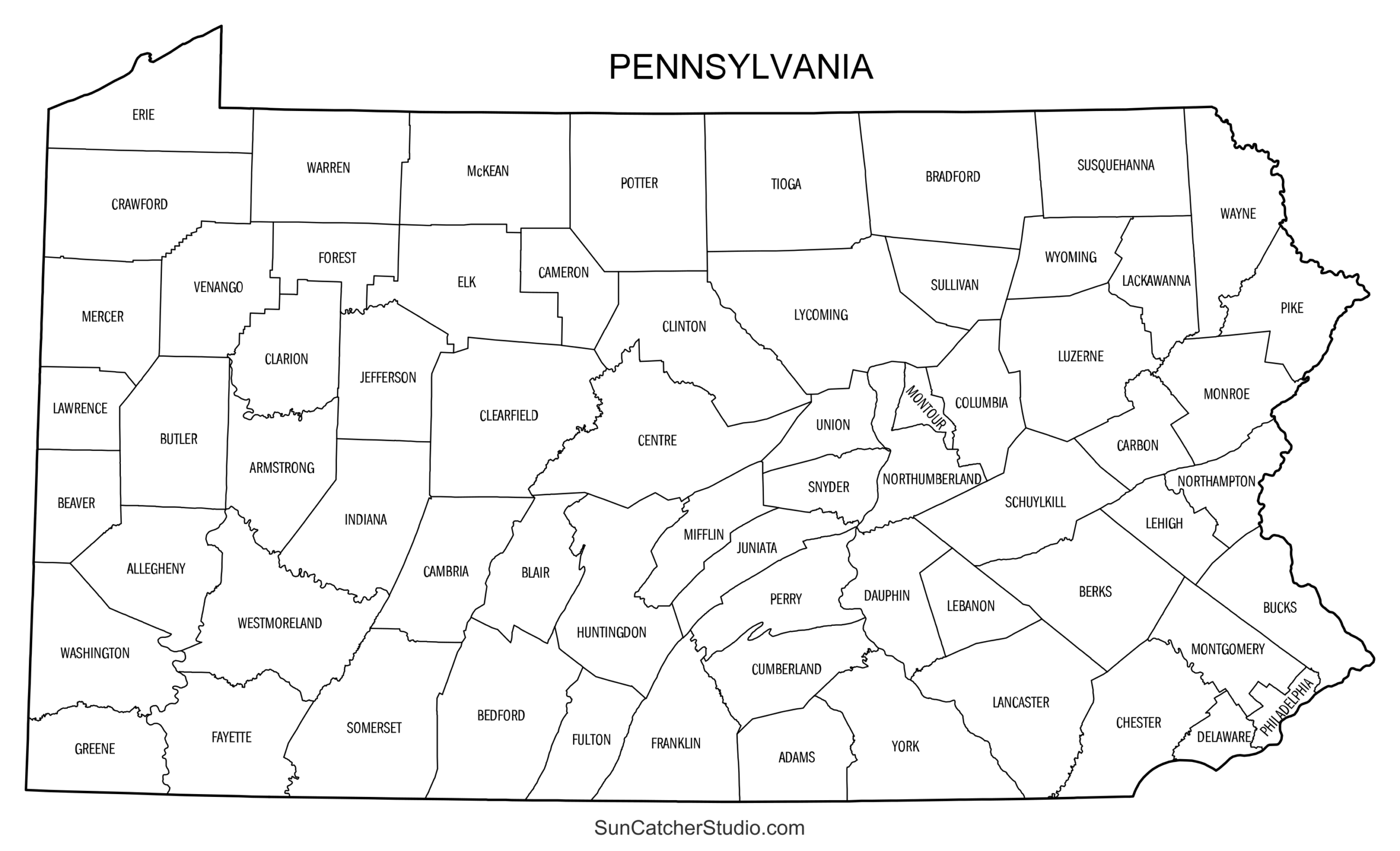 pennsylvania county map printable state map with county lines