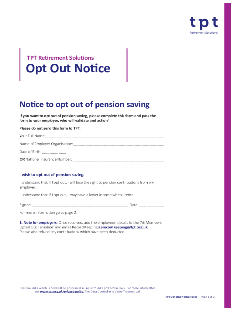 Pension Opt Out Form Template Fill Out amp Sign Online DocHub
