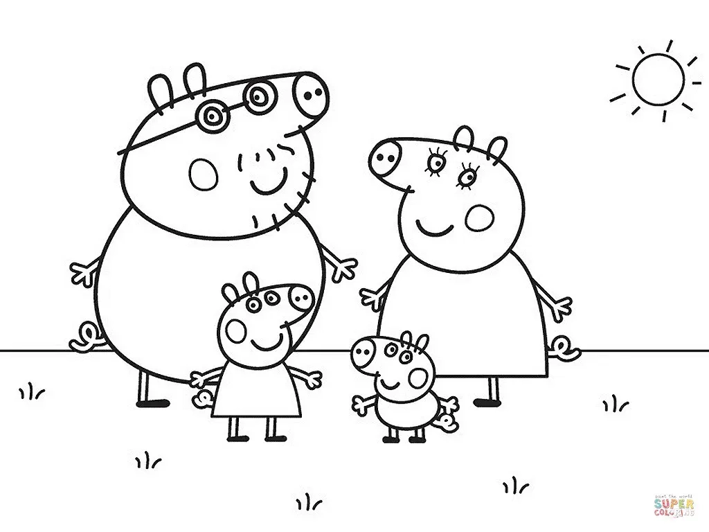 Peppa Pig And Her Family Peppa Pig Coloring Pages