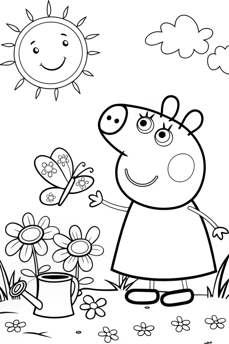 Peppa s Colorful Garden Adventure Coloring Page Free amp Printable