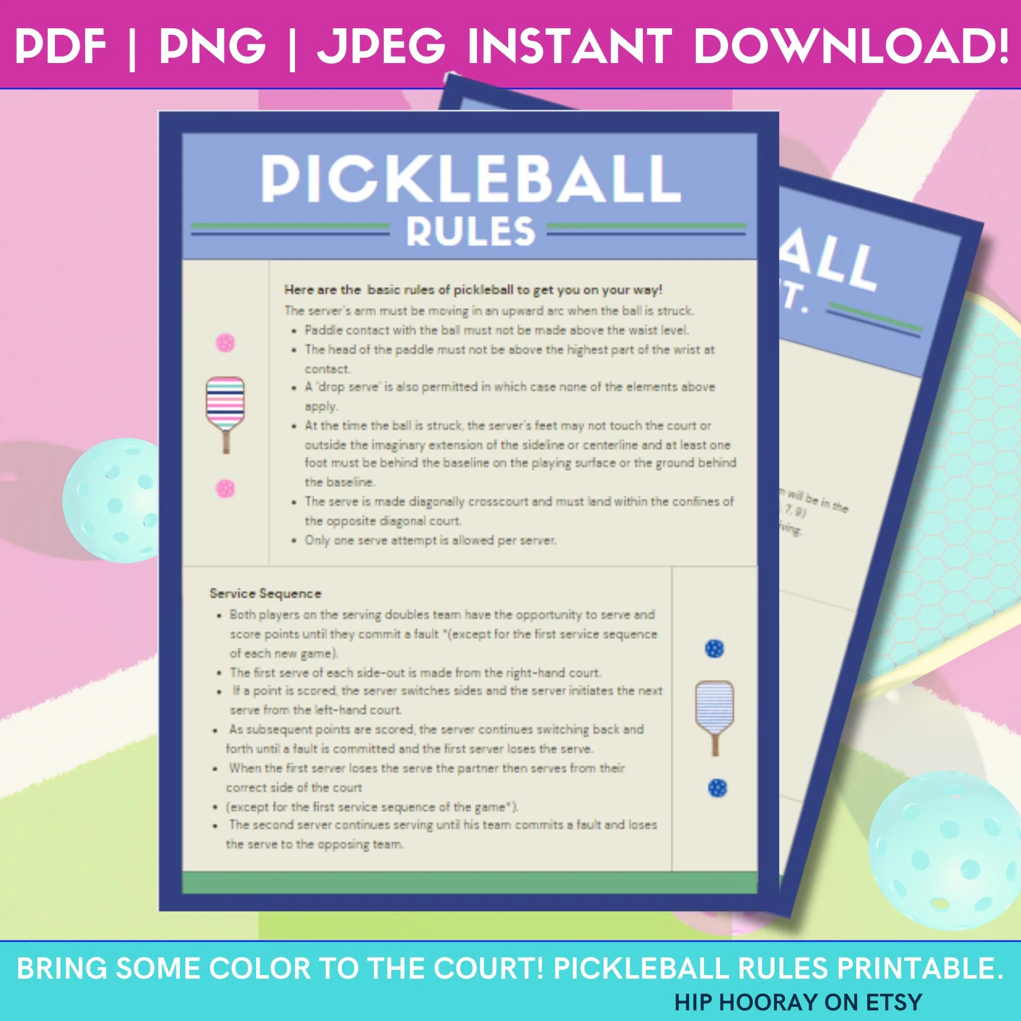 Pickleball Rules Printable Instant Download JPG Instructions Rule 