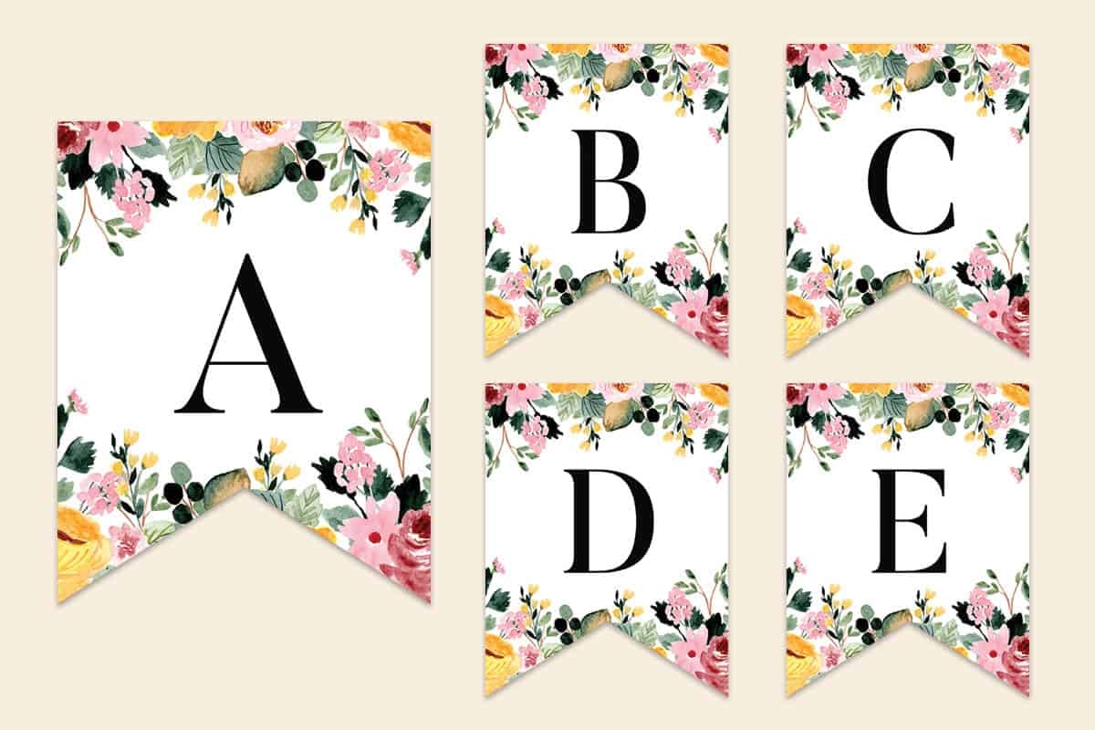 Pink amp Yellow Floral Letters Banner Mrs Merry