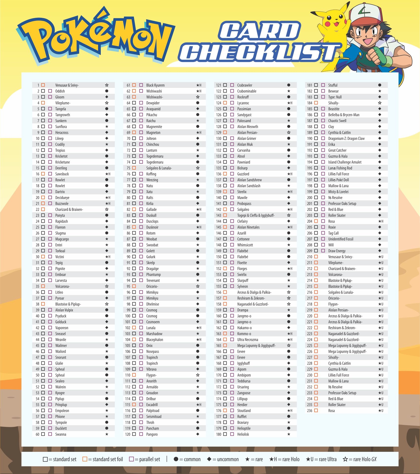 Pokemon Card Checklist Printable