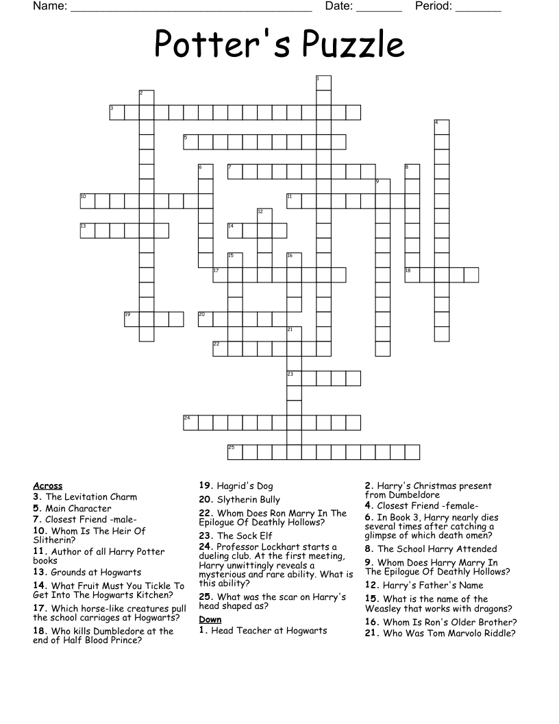 Crossword Puzzles Harry Potter Printable