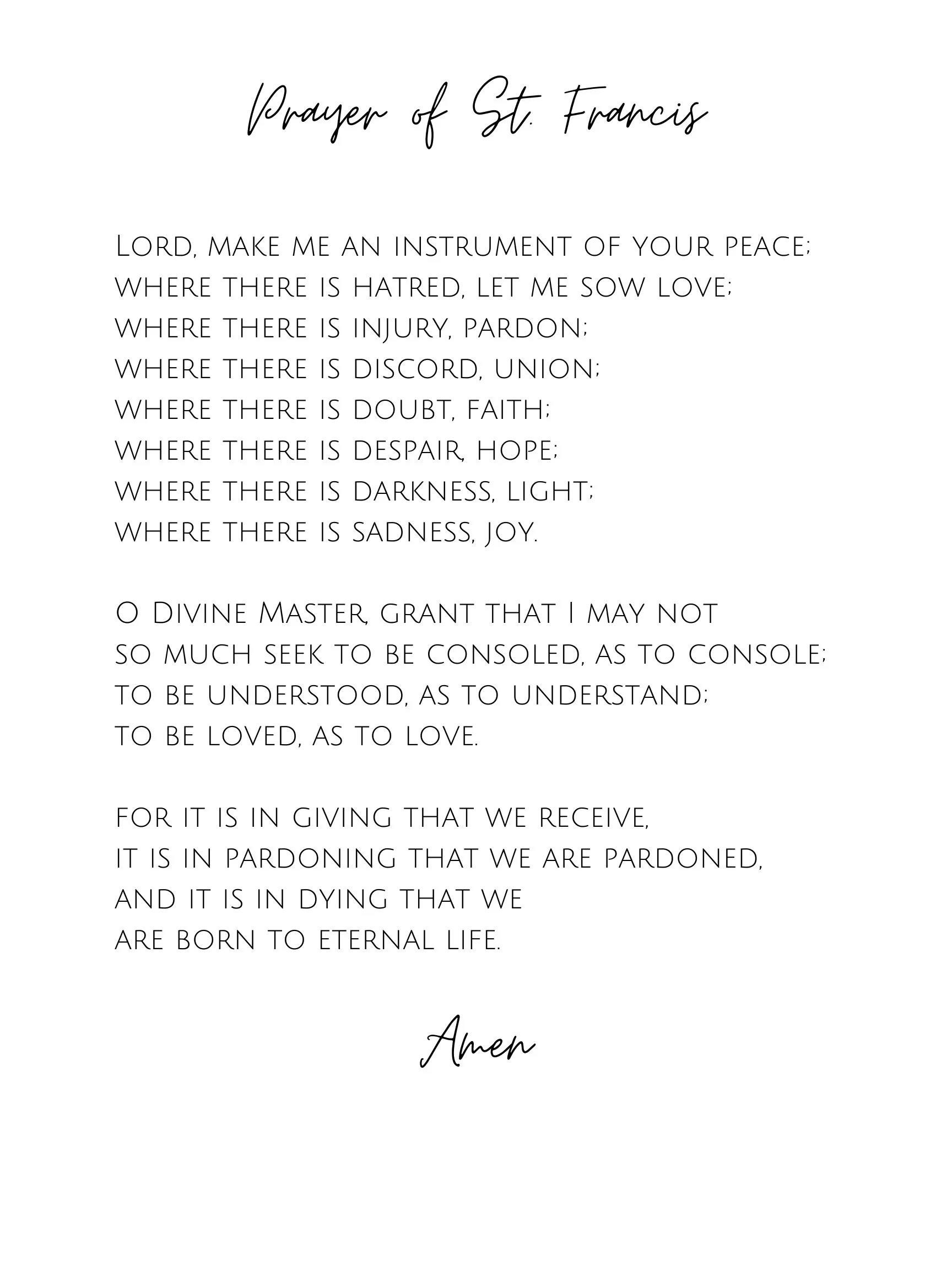 Prayer Of St Francis Printable Art 8x10 Wall Sign digital 