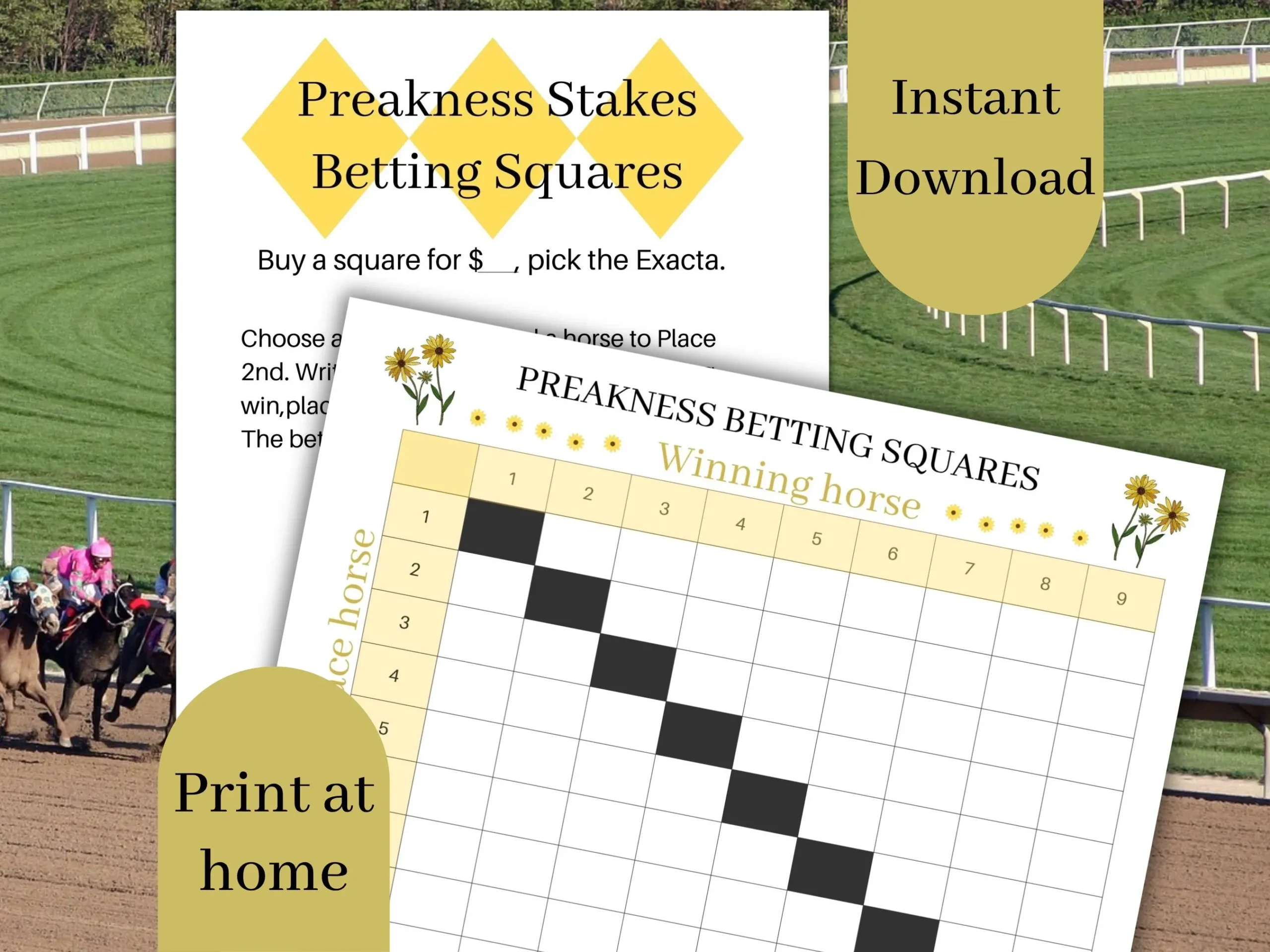 Preakness Betting Squares Game Printable Preakness Party Betting 