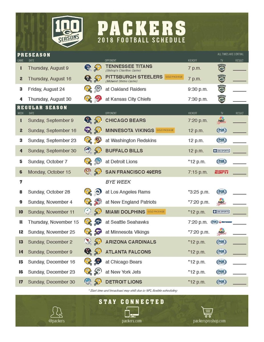 Packers Schedule Printable