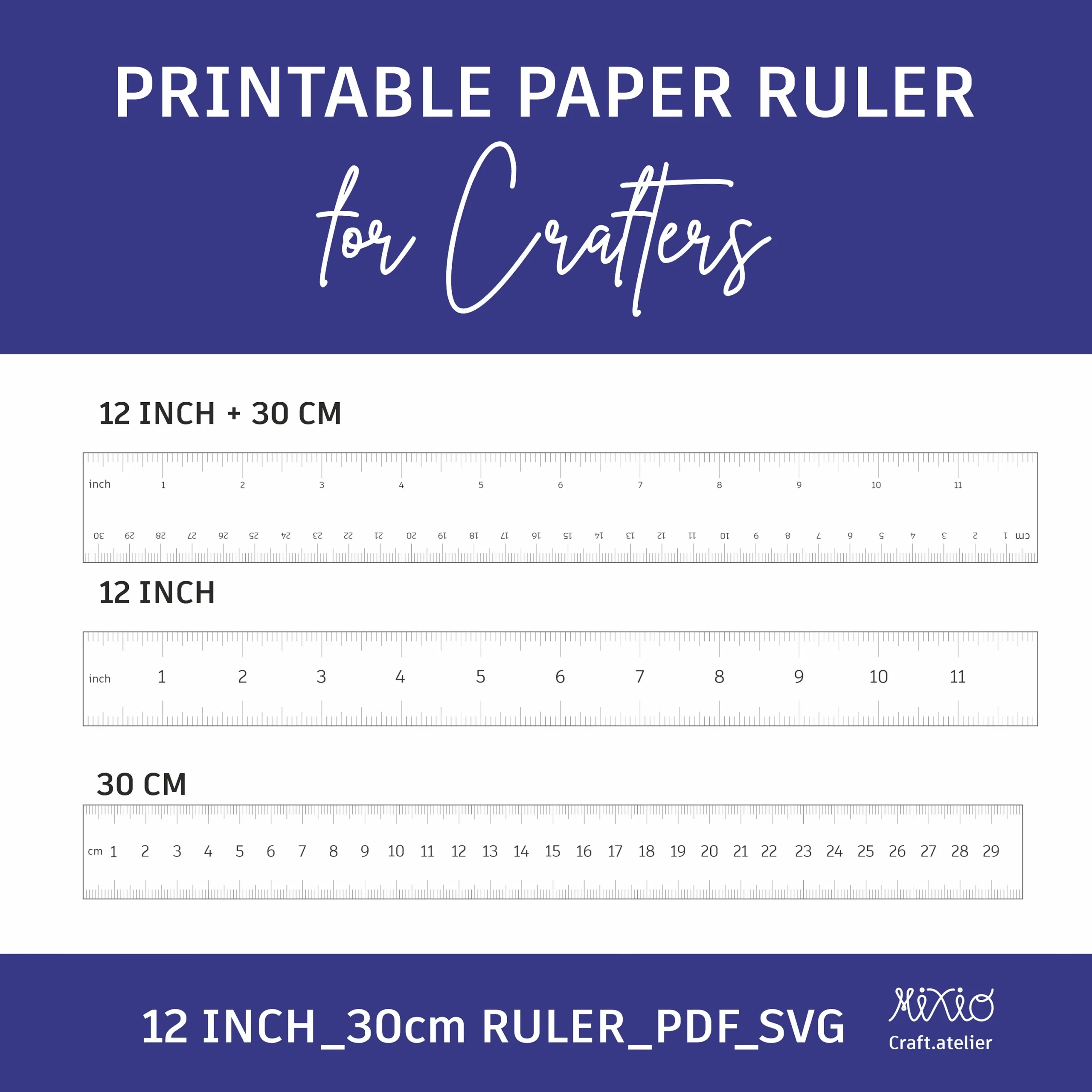 Printable 12 Inch amp 30 Cm Ruler Set Crafting Tool PDF SVG 