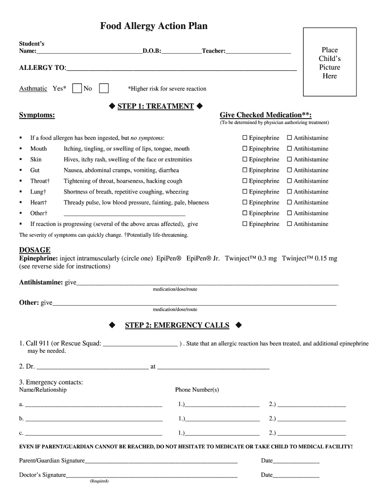 Printable Allergy Action Plan Pdf Fill Out amp Sign Online DocHub