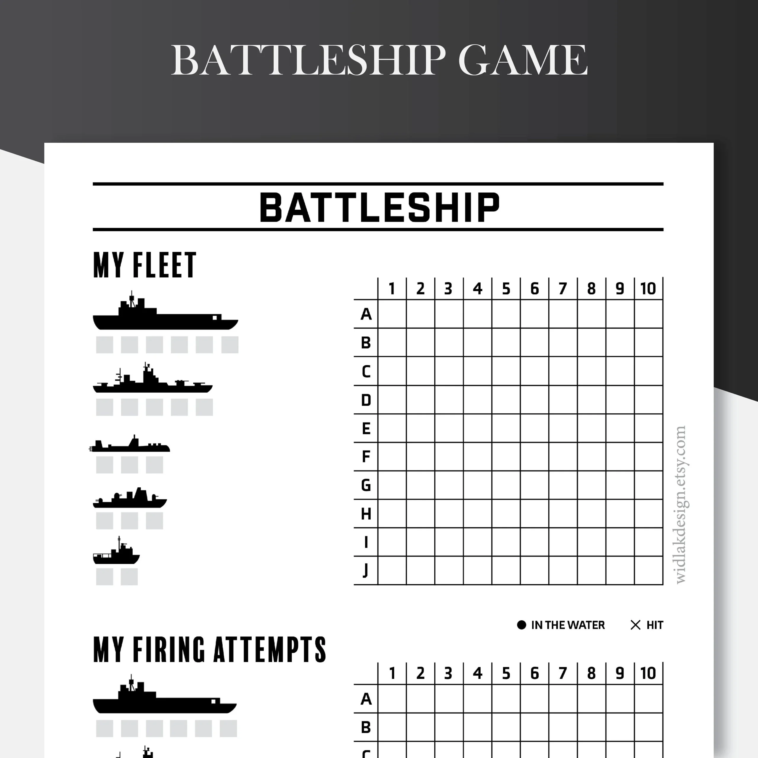 Printable Battleship Game Classic Board Game US Letter A4 Etsy