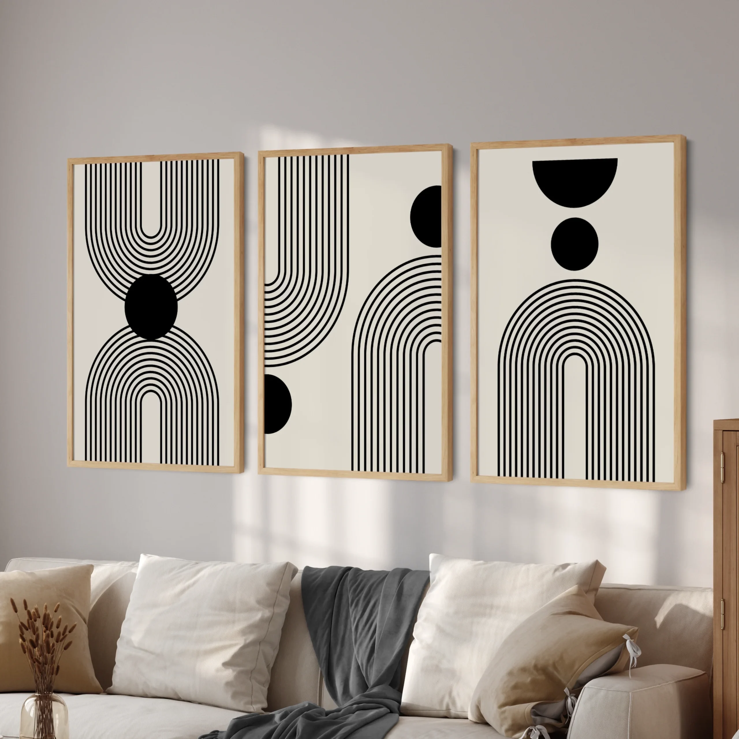 Printable Black Beige Abstract Wall Art Set Of 3 JJ Design House