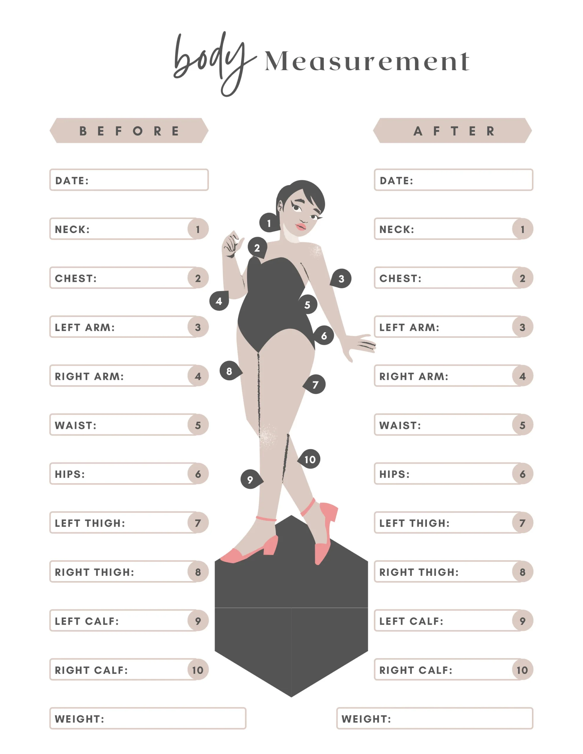 Printable Body Measurement Tracker Body Size Log Diet Planner 