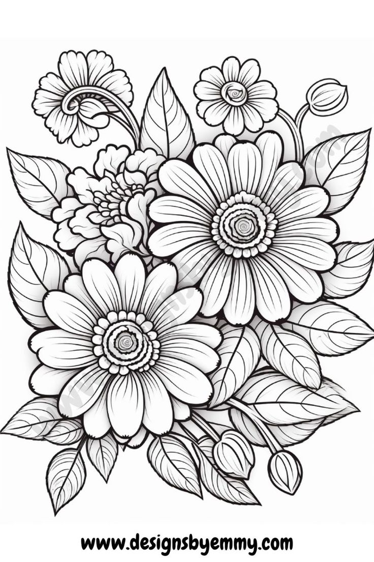 Printable Bold And Easy Flowers Coloring Pages Adult Coloring 