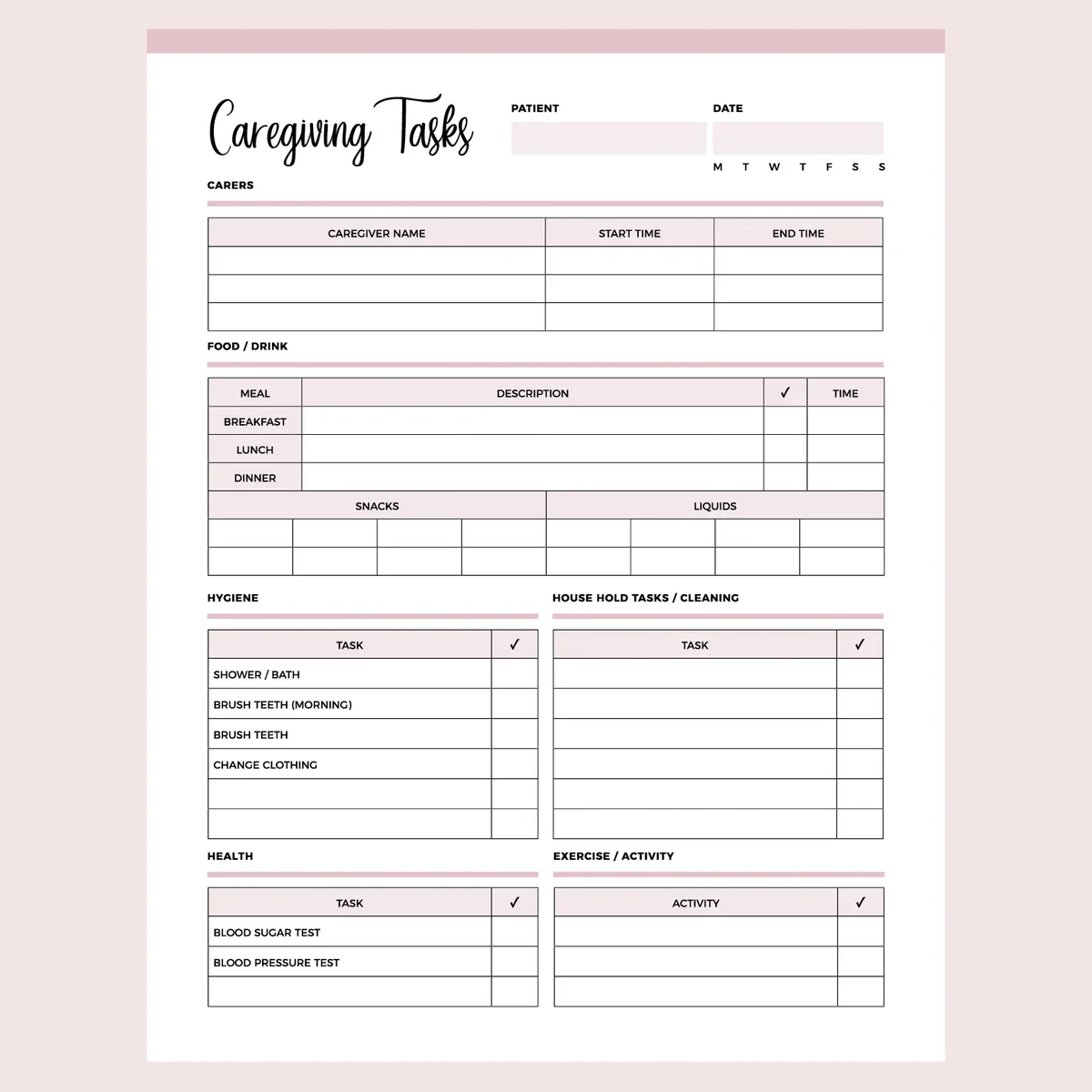 Free Printable Caregiver Checklist