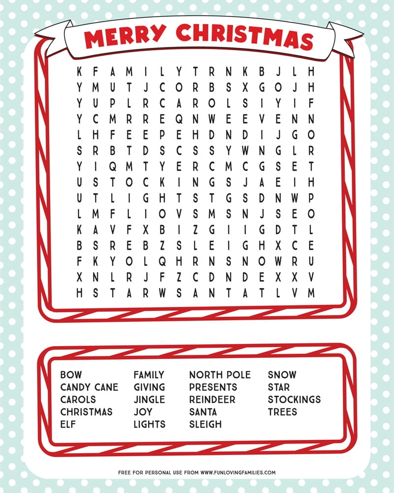 Printable Word Search Christmas