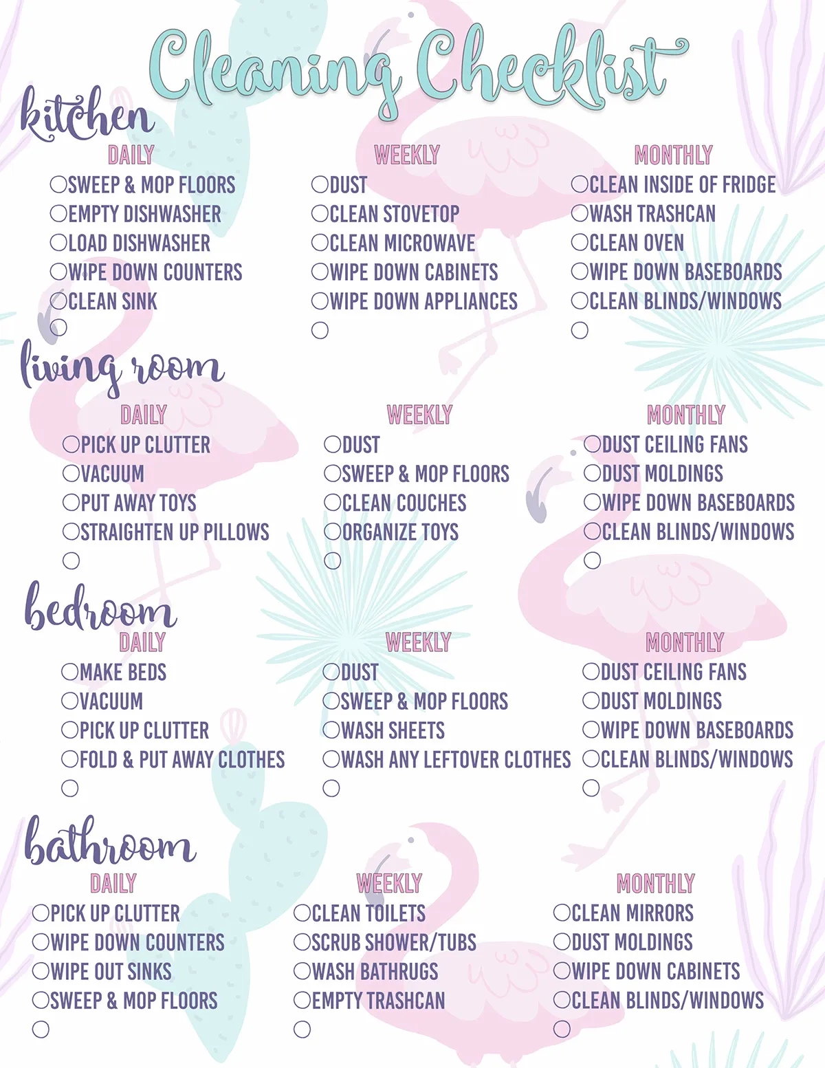 Free Printable Cleaning Schedule