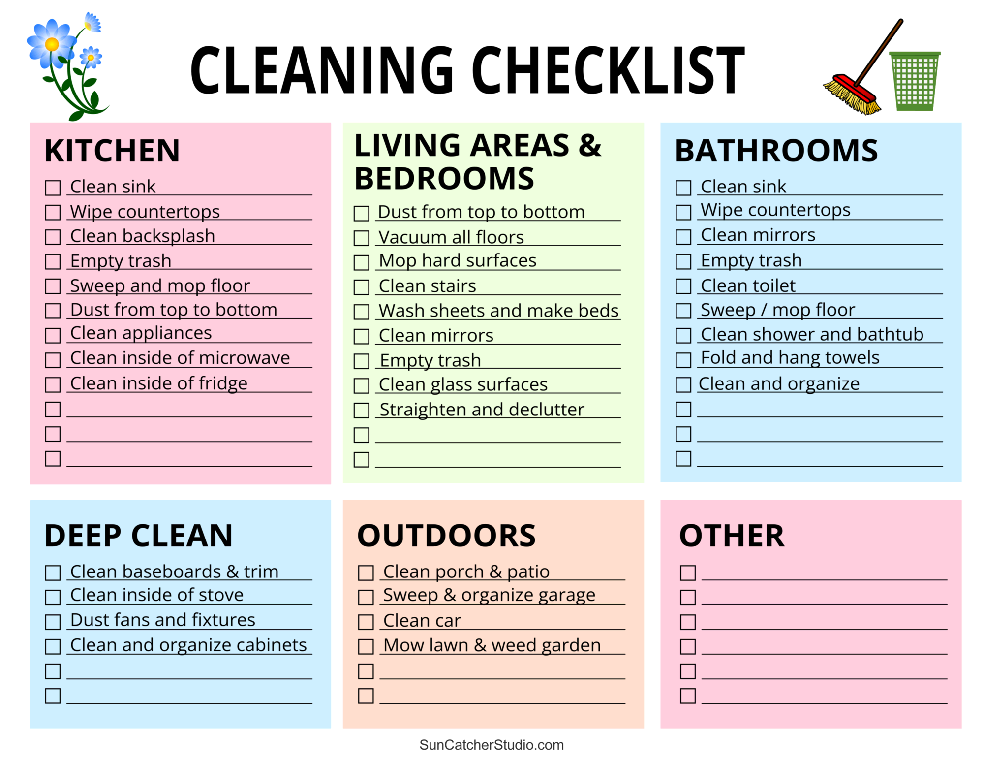 Printable Cleaning Schedule Spring Daily amp Weekly Checklists 