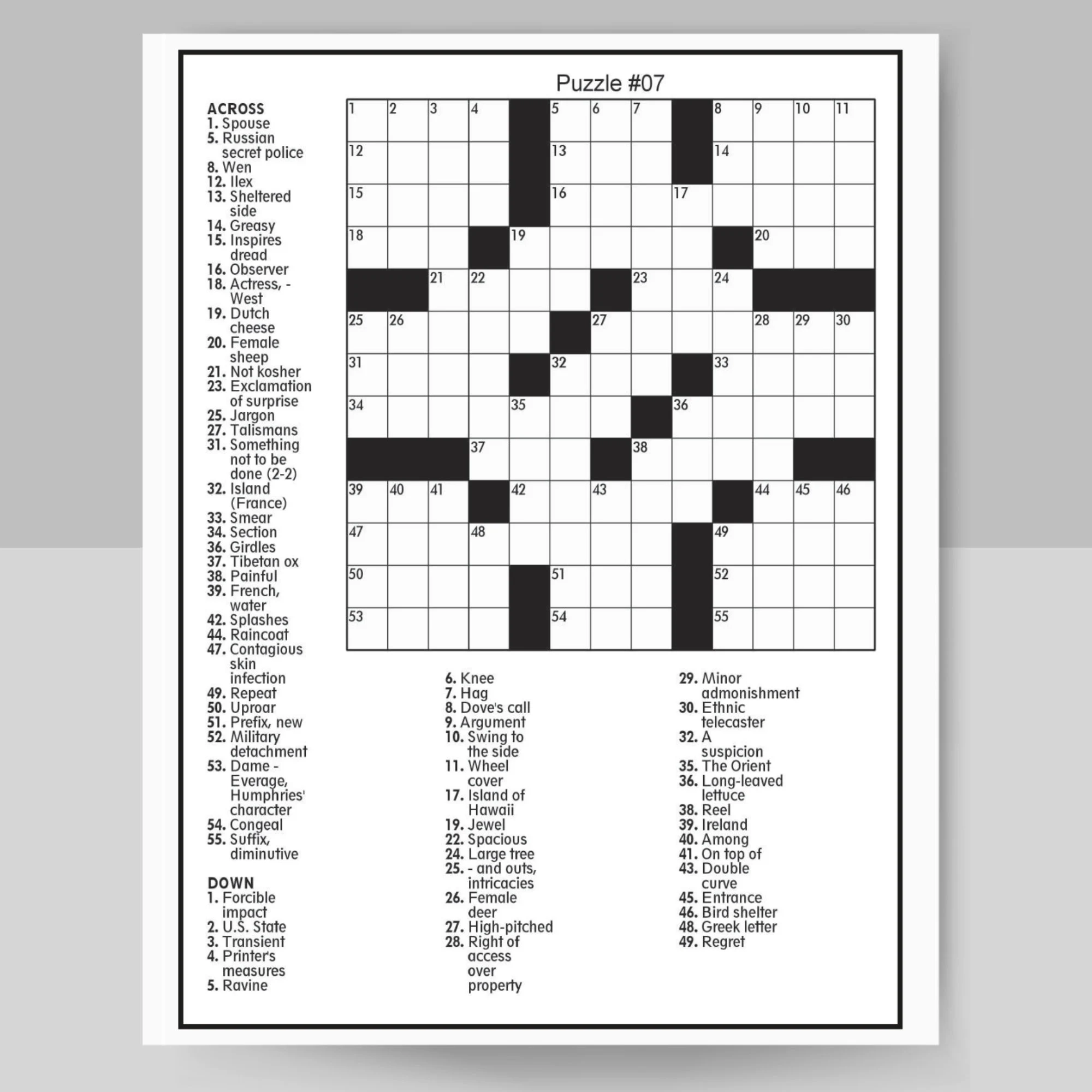 Crossword Puzzle For Adults Printable