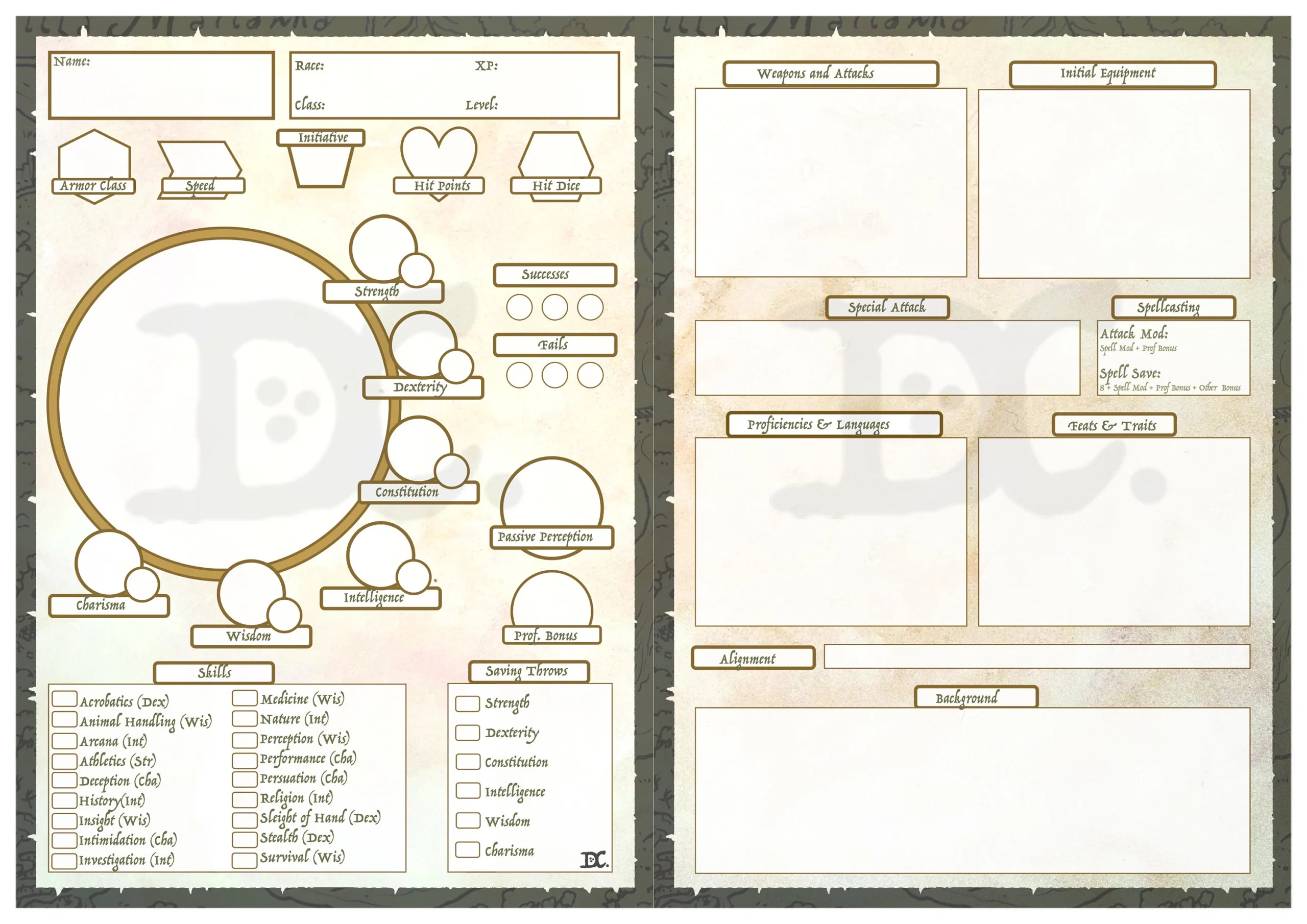 Printable Custom Character Sheet And Adventurer s Journal D amp D 5E 