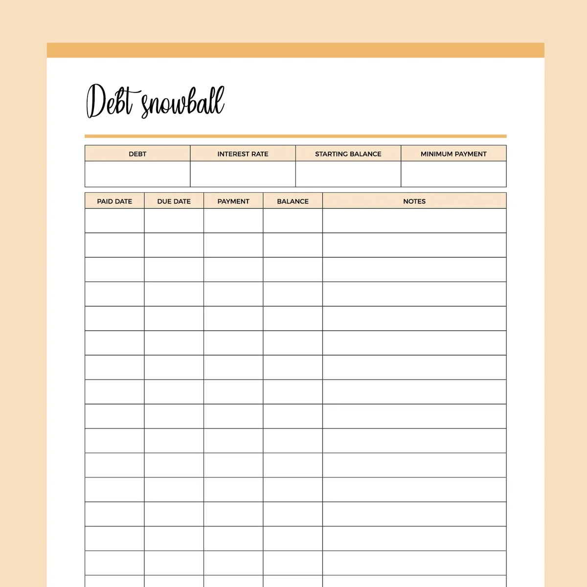 Printable Debt Snowball Tracker Instant Download PDF A4 amp US 
