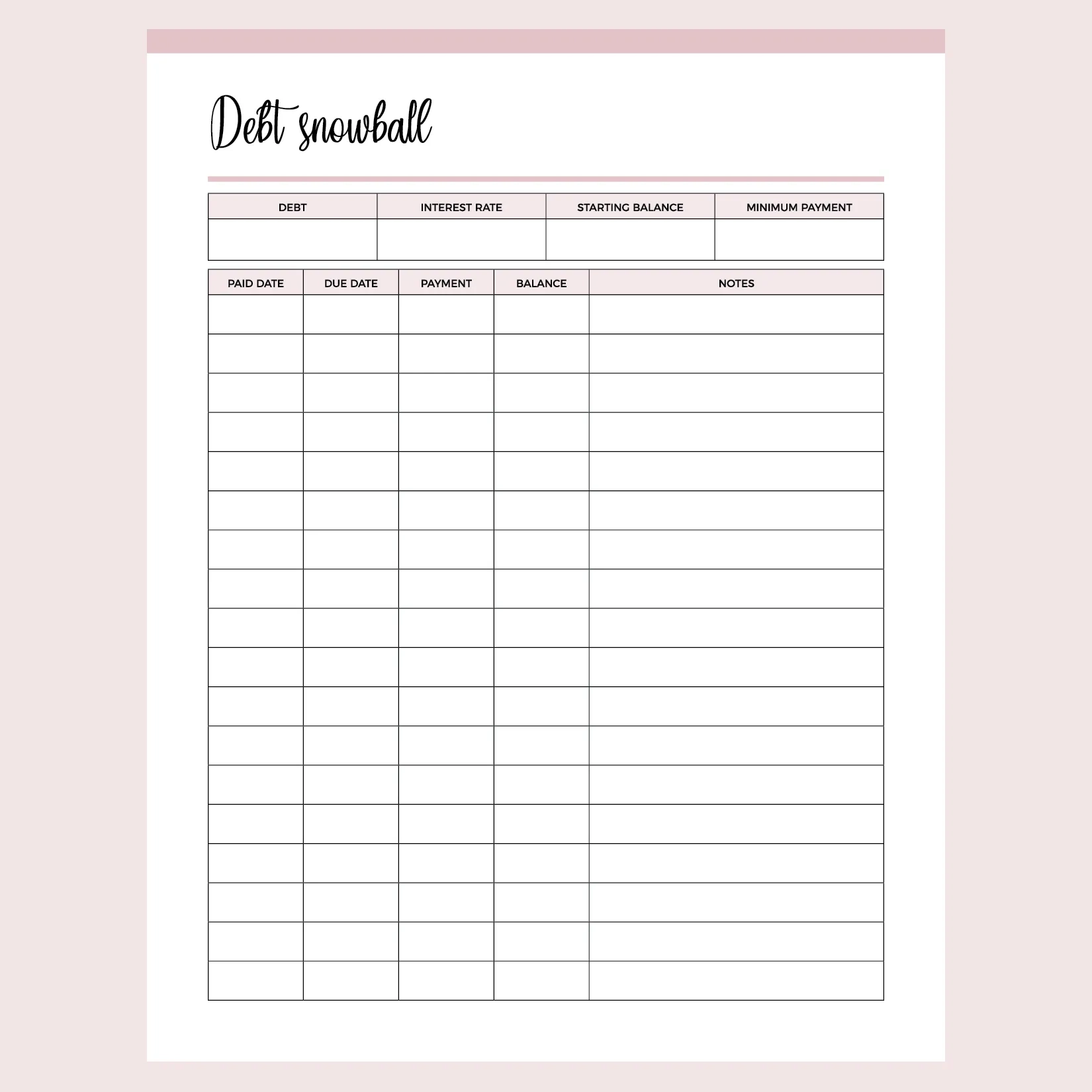 Printable Debt Snowball Tracker Instant Download PDF A4 amp US 