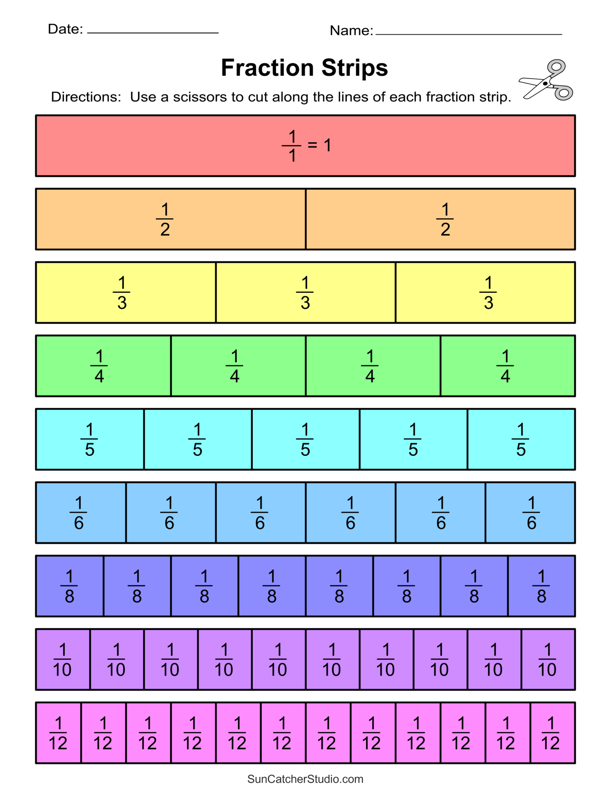 Printable Fraction Strips And Fraction Bars Free Printables 
