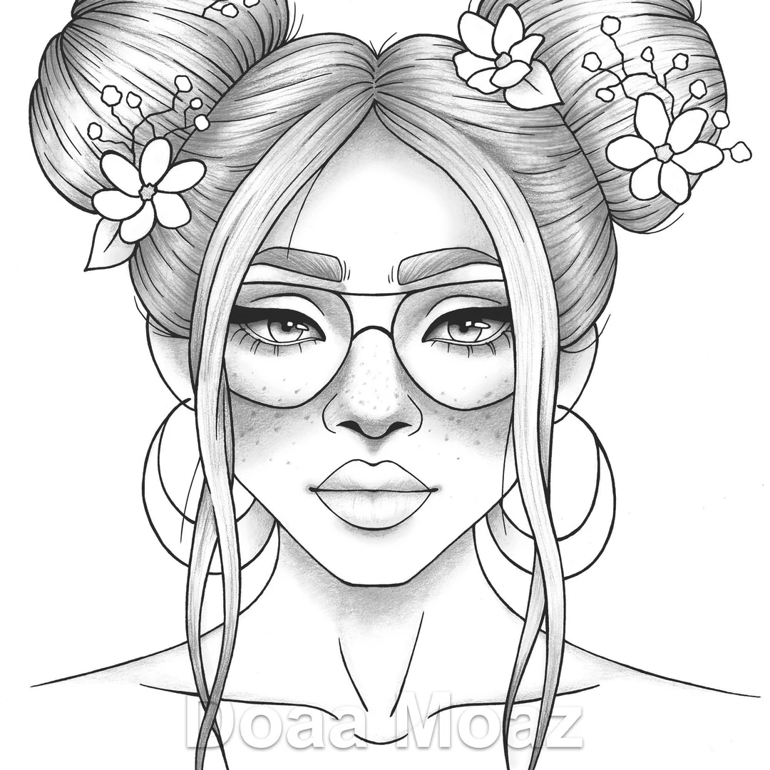 Printable Girl Portrait Coloring Sheet Instant Download Art 