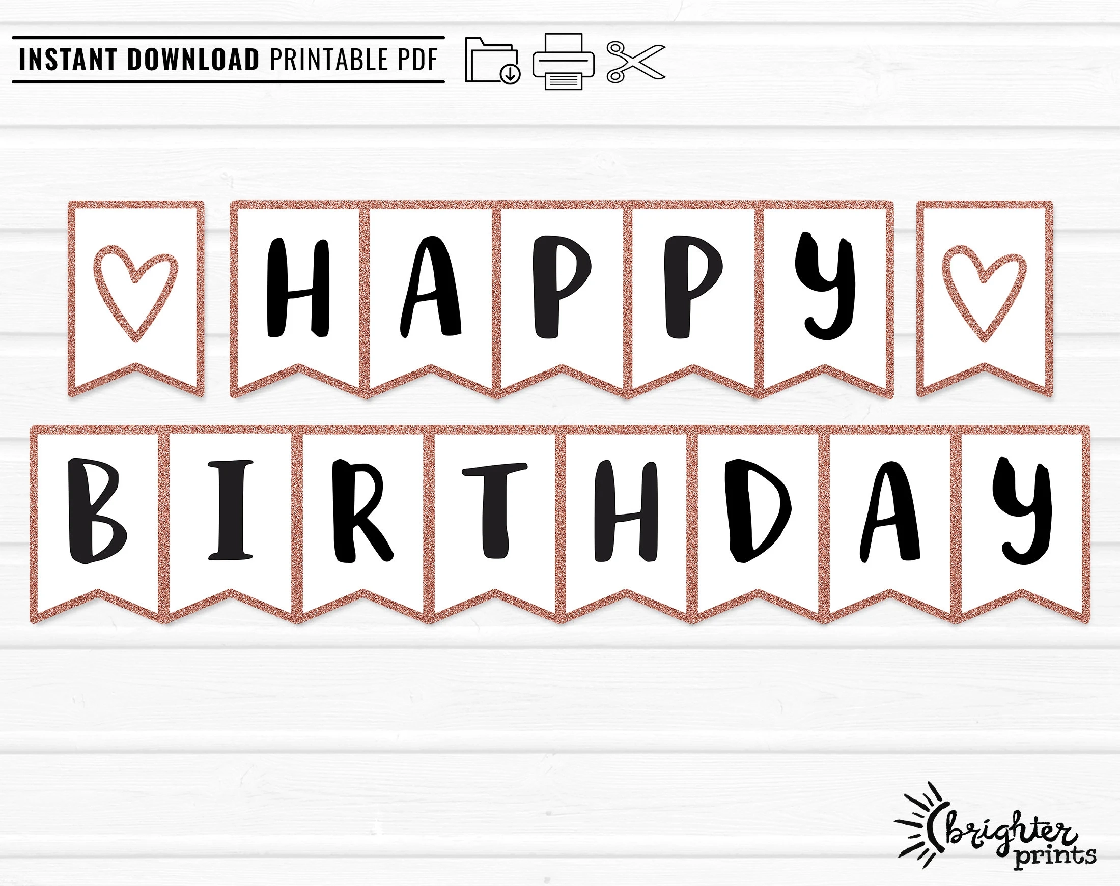Printable Happy Birthday Banner INSTANT DOWNLOAD DIY Rose Gold 