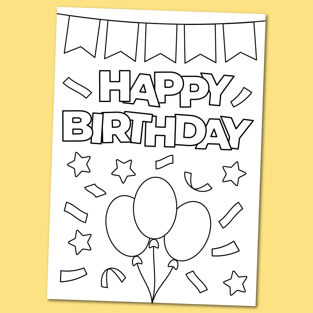 Printable Happy Birthday Coloring Card AllFreePaperCrafts