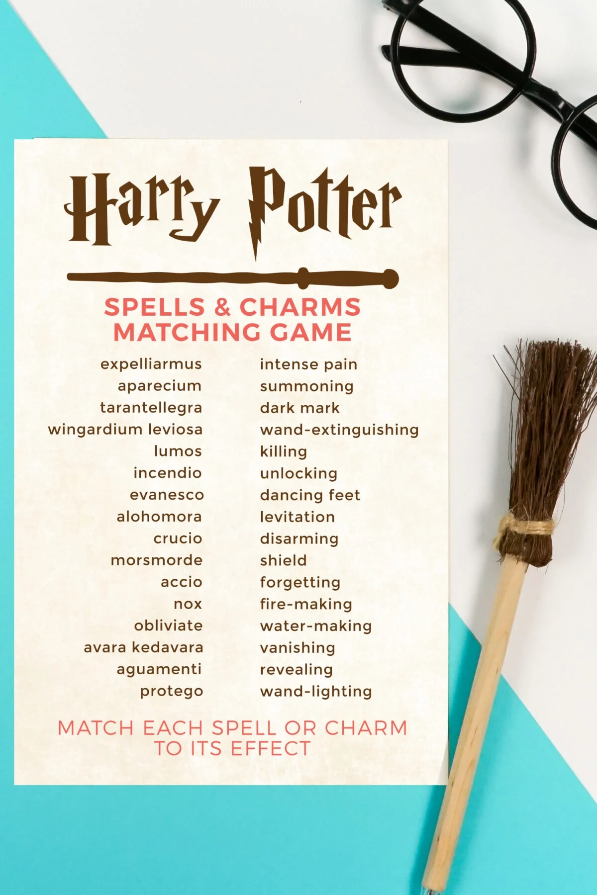 Printable Harry Potter Spells And Charms Matching Game Hey 