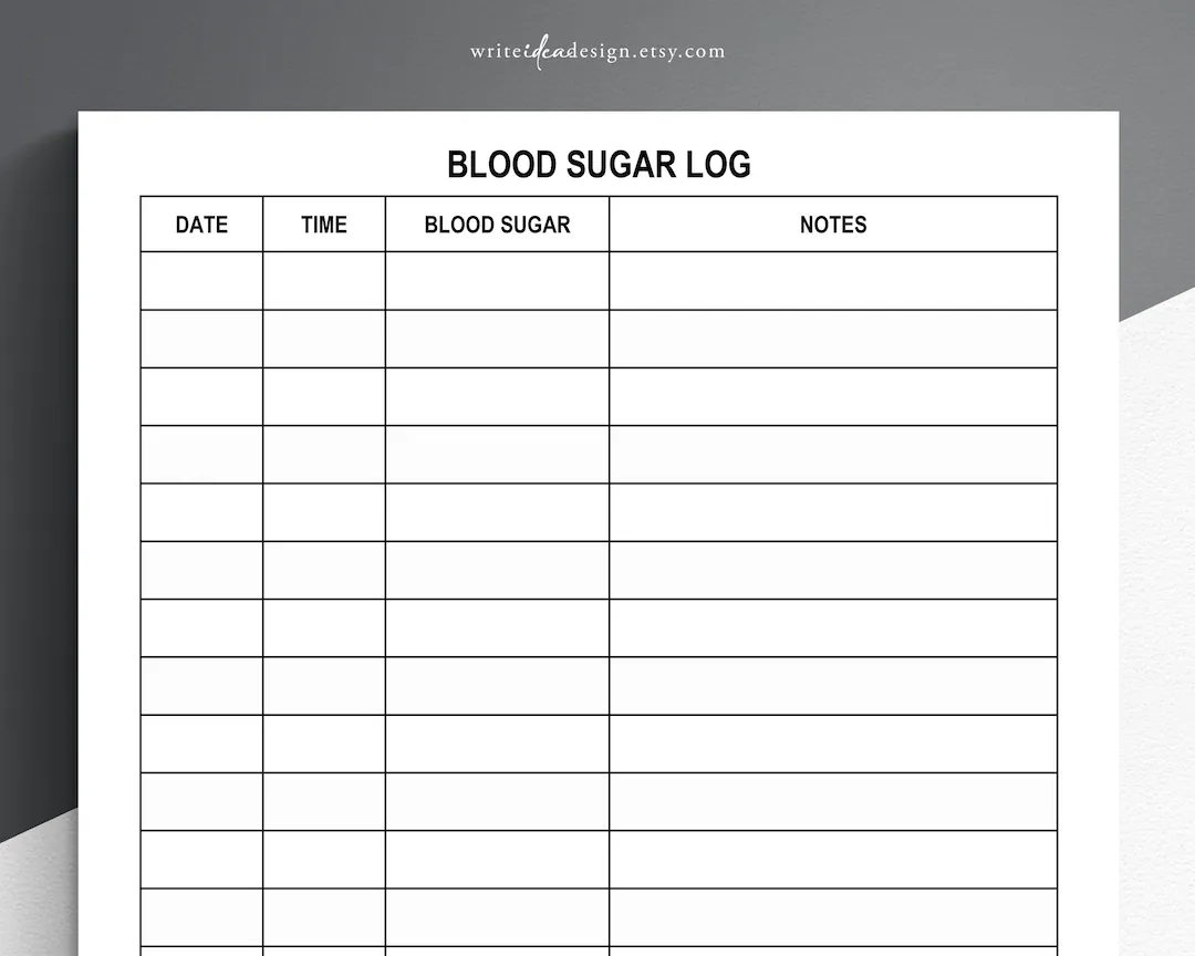 Printable Large Print Blood Sugar Log Blood Sugar Tracker 