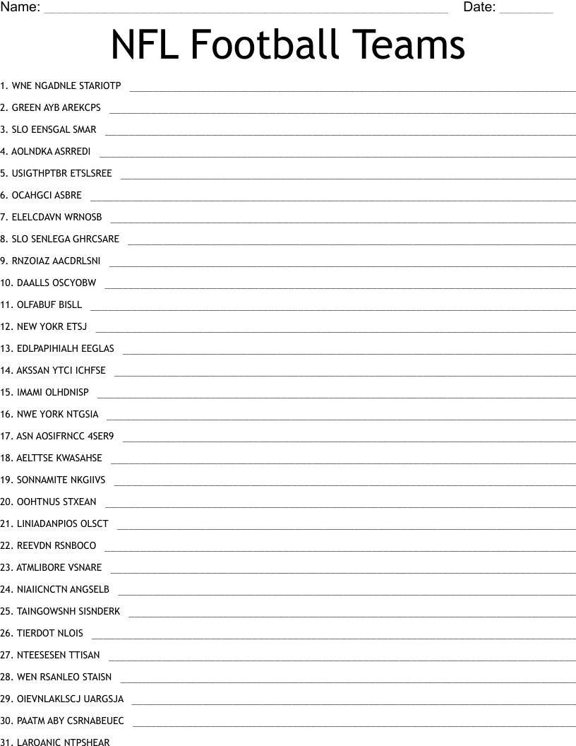 Printable List Every Football Team Name Nfl Team Names 