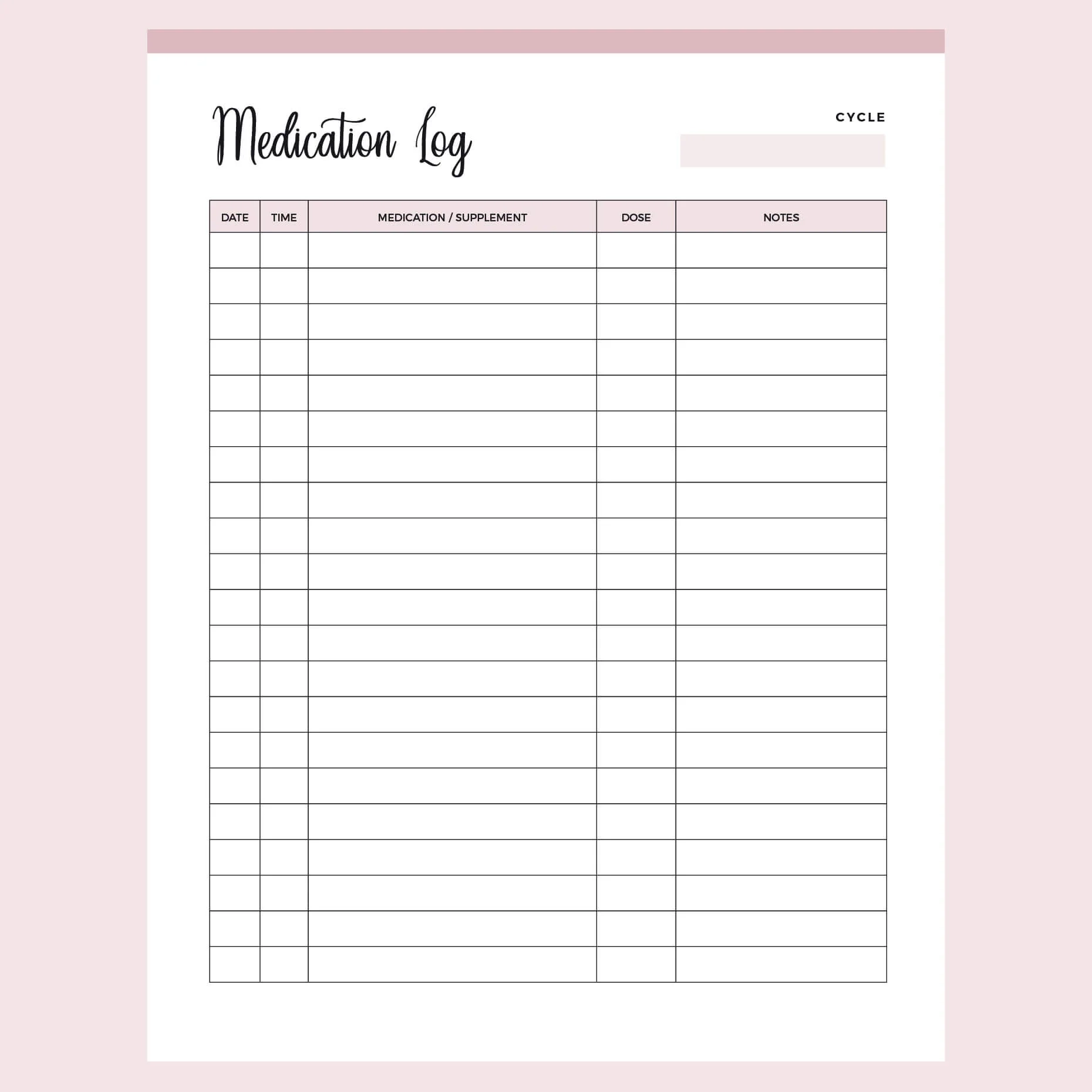 Free Printable Medication Log