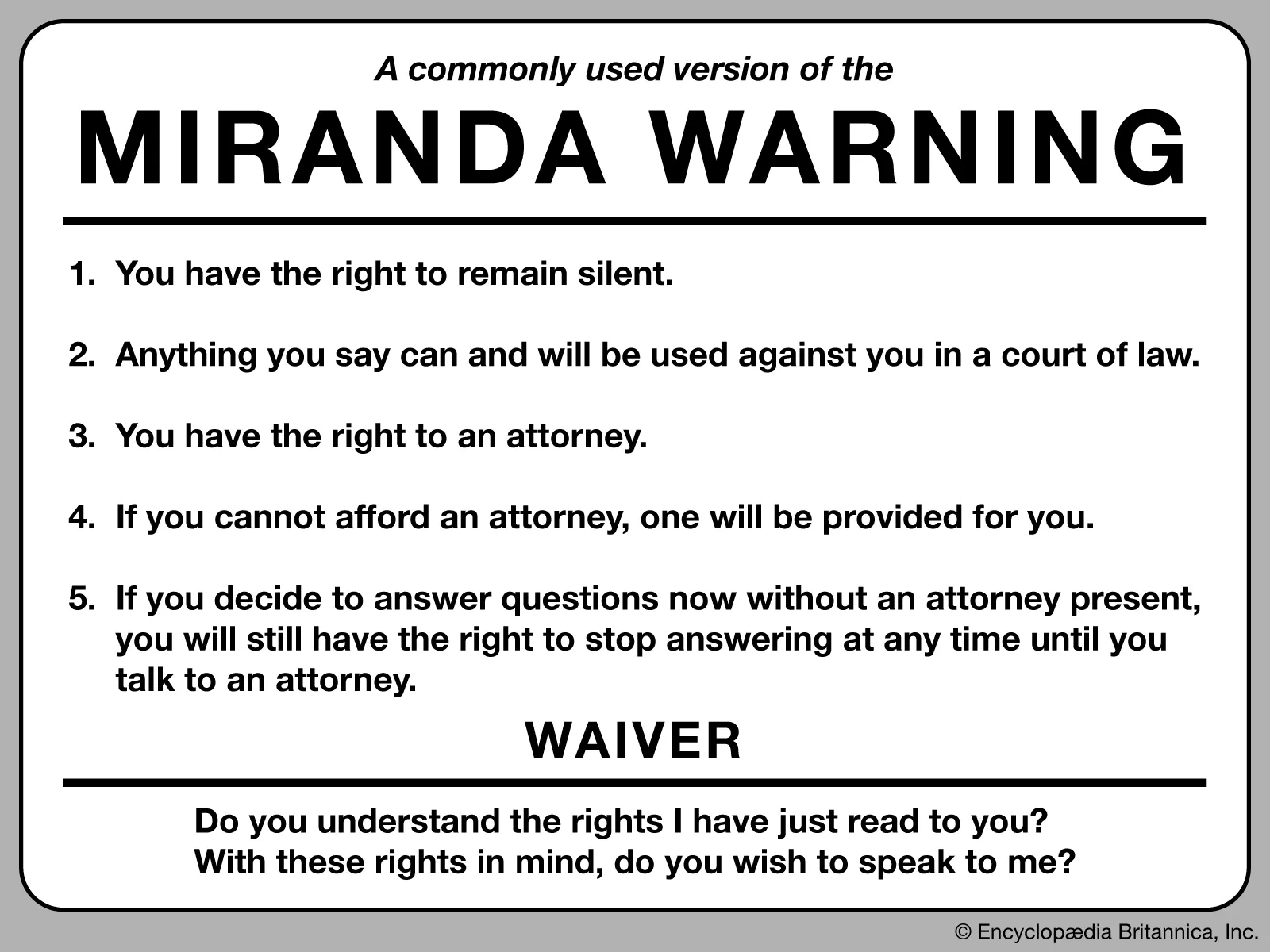 Printable Miranda Warning Card