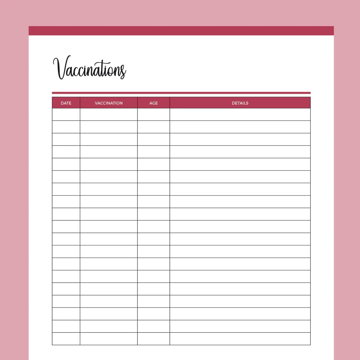 Free Printable Pet Vaccination Record