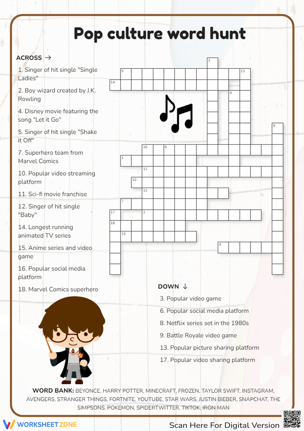 Pop Culture Crossword Printable