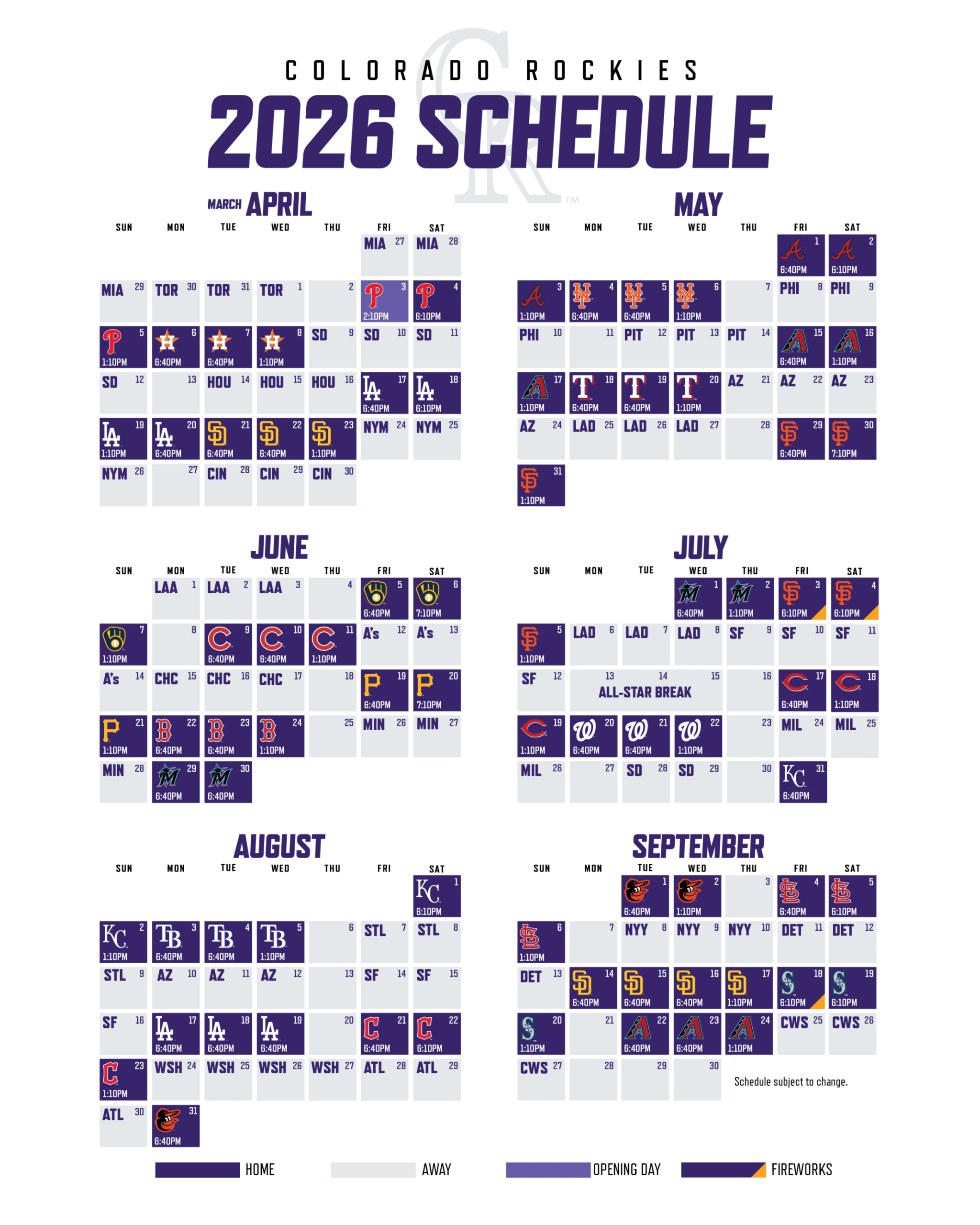 Printable Schedule Colorado Rockies