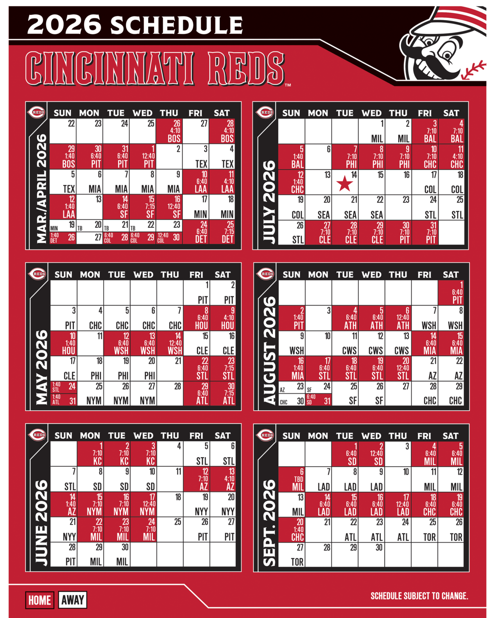 Printable Schedule Schedule Cincinnati Reds