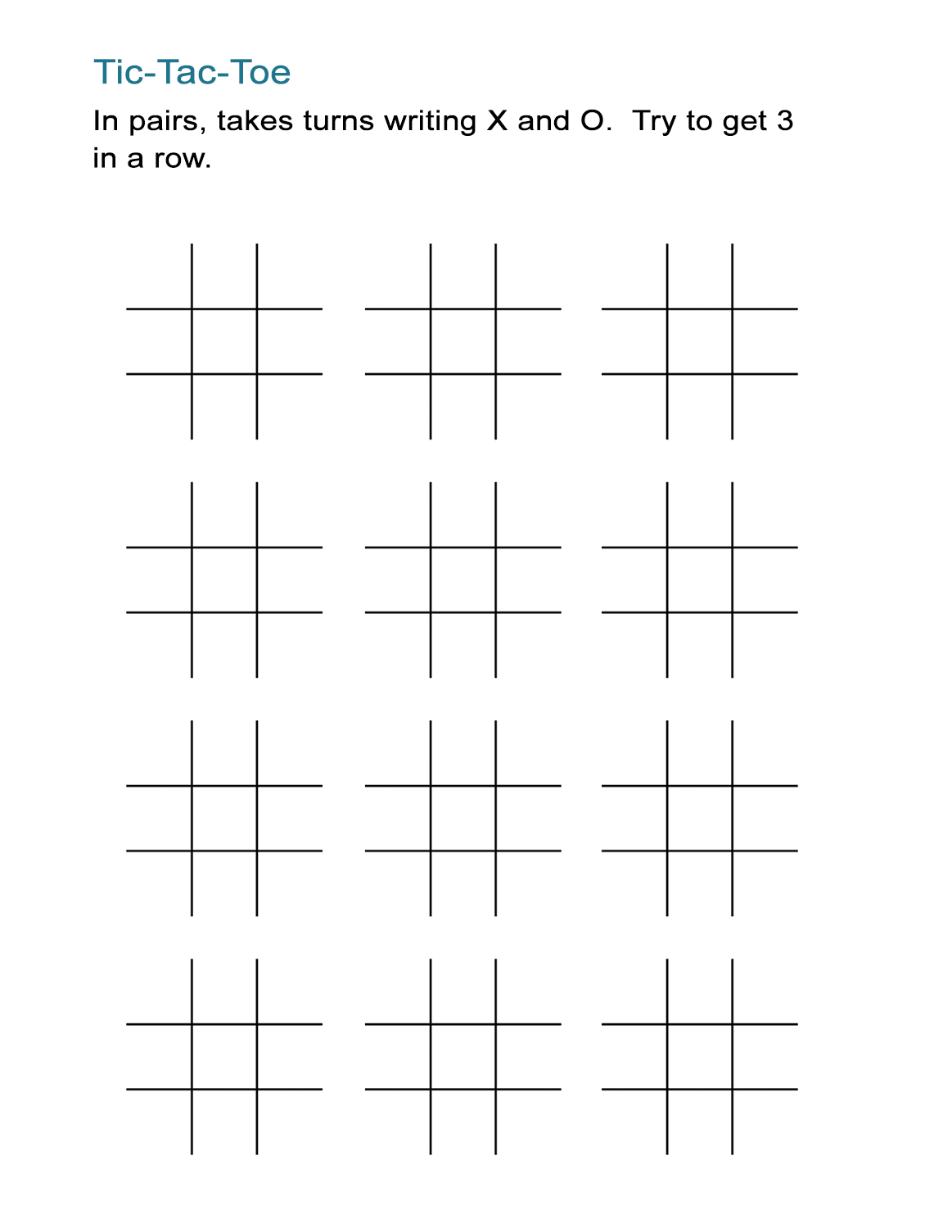 Tic Tac Toe Game Printable