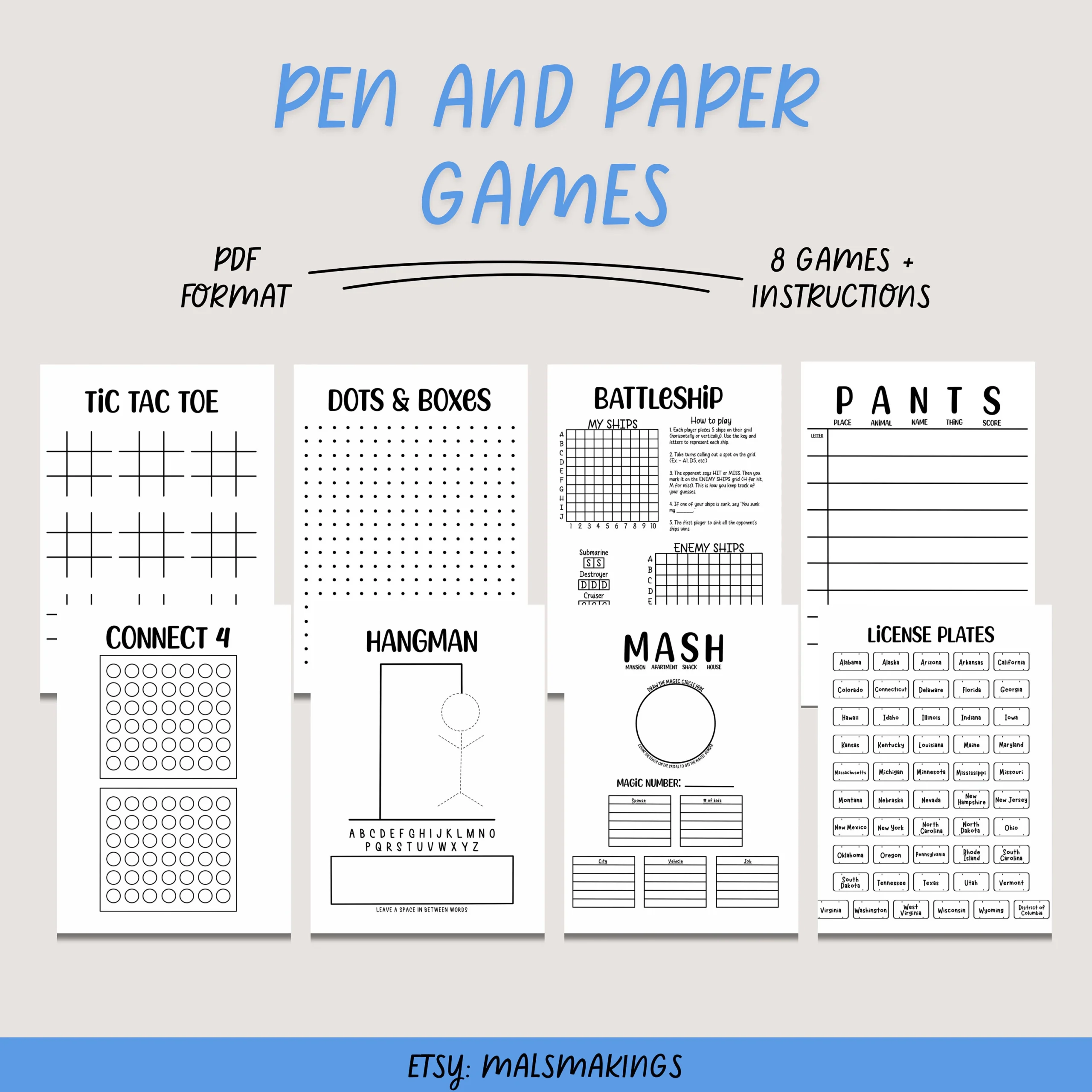 Printable Travel Games Pen And Paper Road Trip Activities PDF 