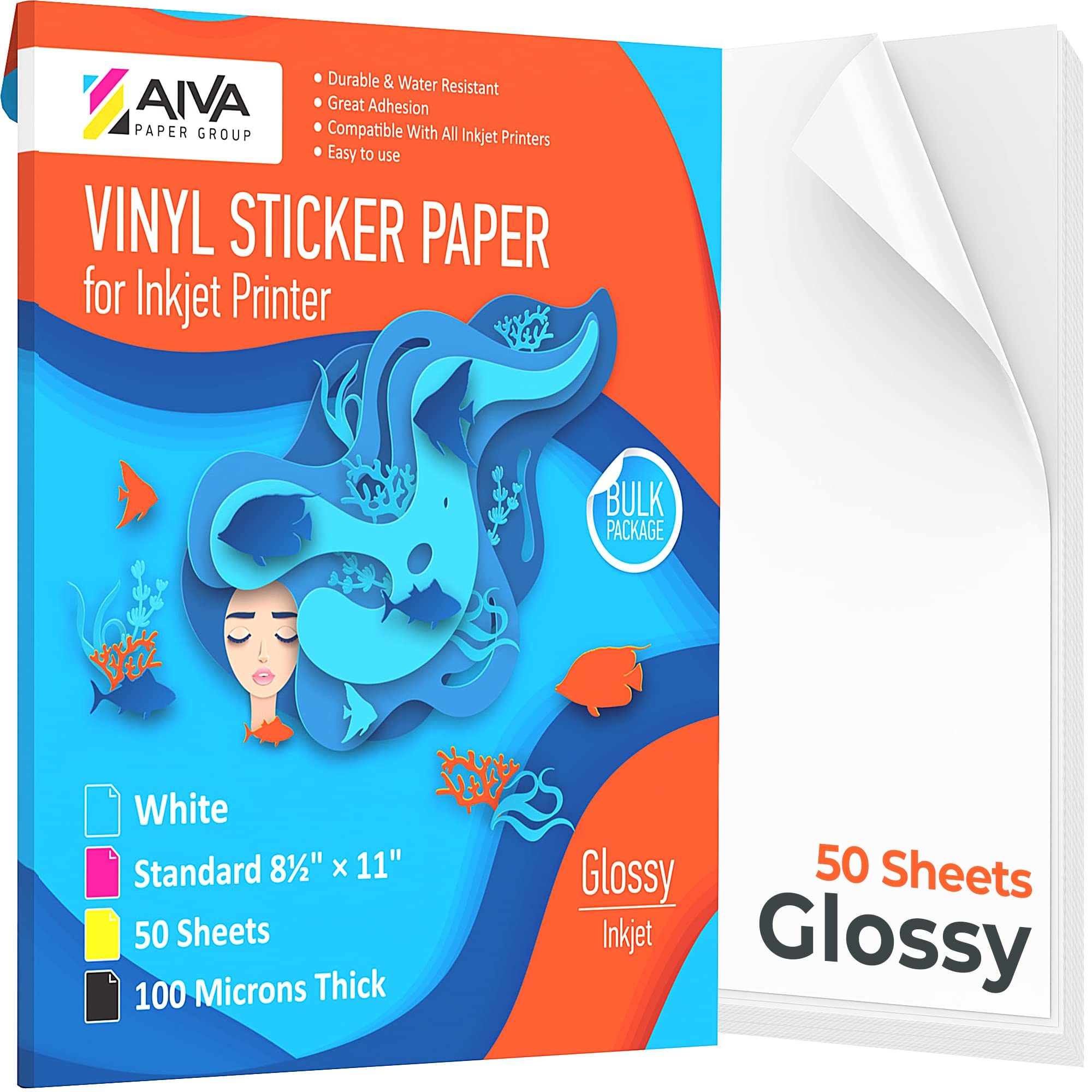 Printable Vinyl Sticker Paper Waterproof Decal Paper For Inkjet Printer 50 Self Adhesive Sheets Glossy White Standard Letter Size 8 5 x11 