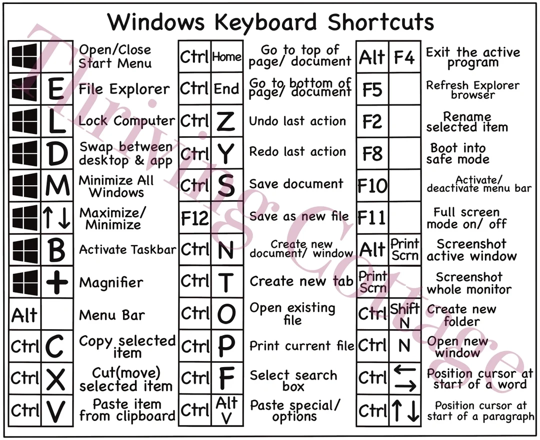 Keyboard Shortcuts Printable