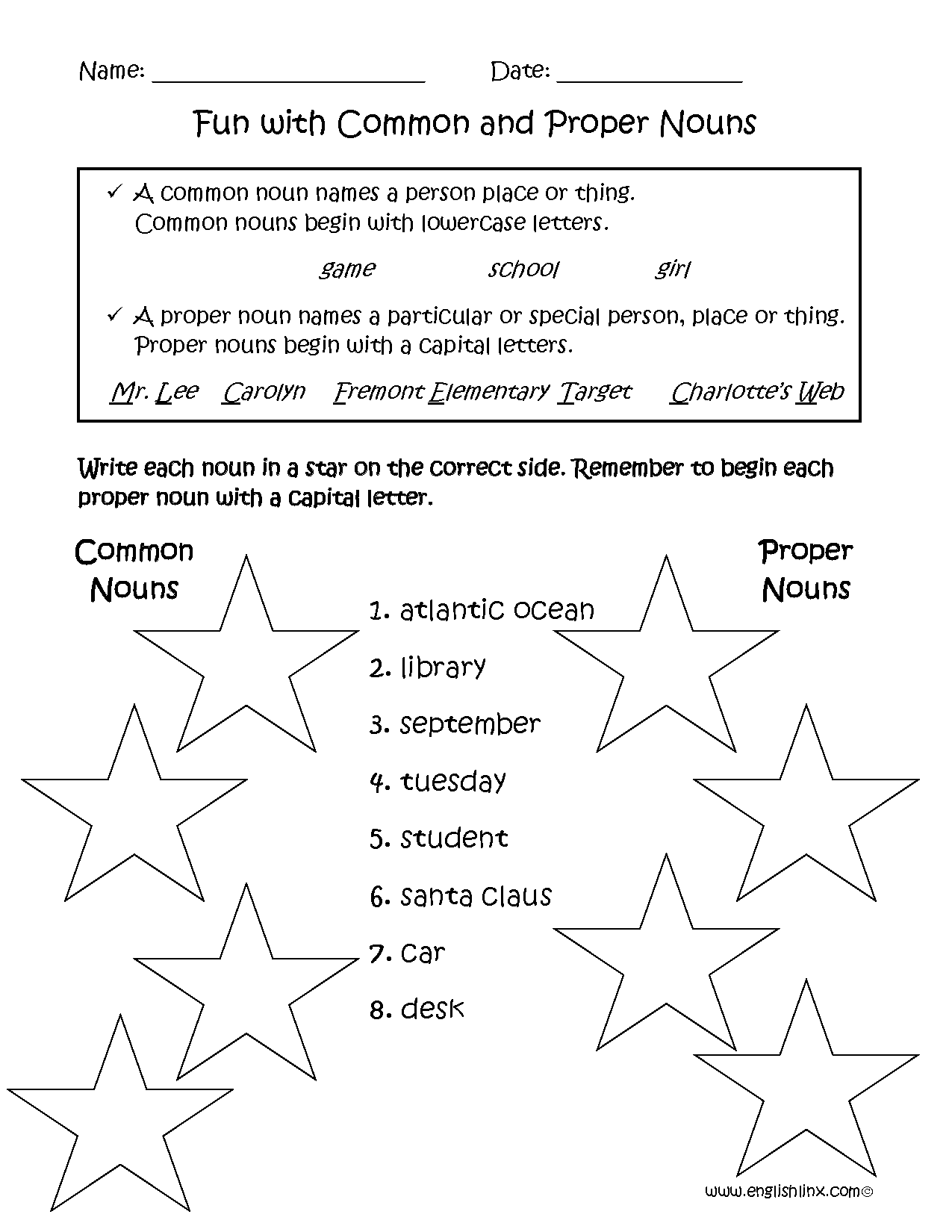 Common And Proper Nouns Worksheets