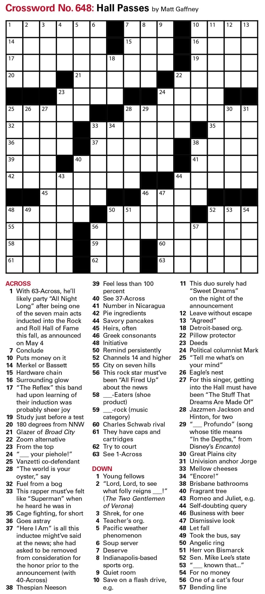 Puzzles Printable Crossword Issue May 20 2022