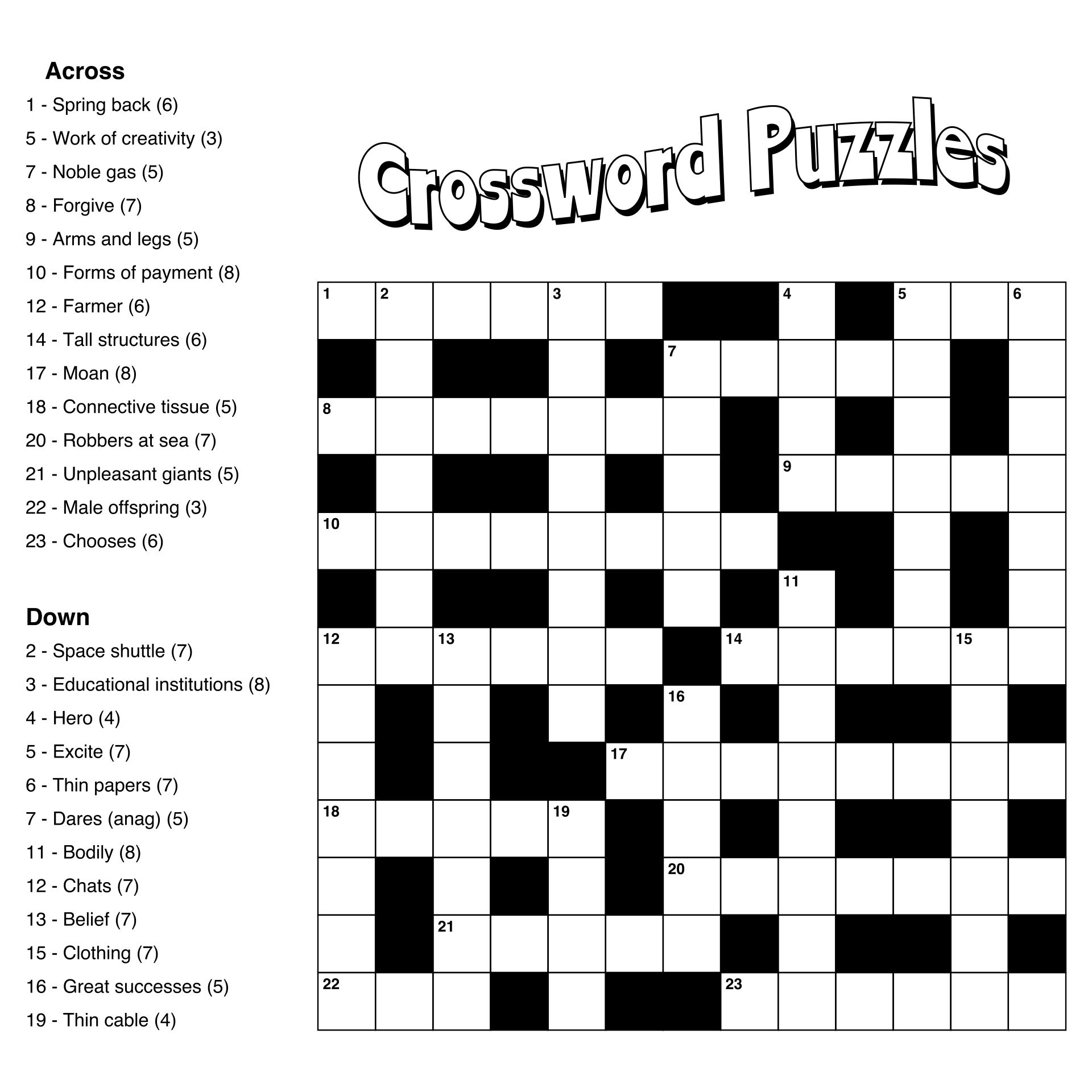 Free Printable Crossword Puzzles For Seniors Online