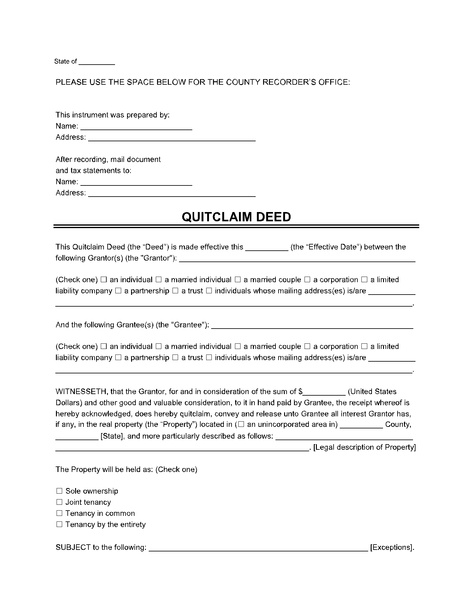 Free Printable Quitclaim Deed