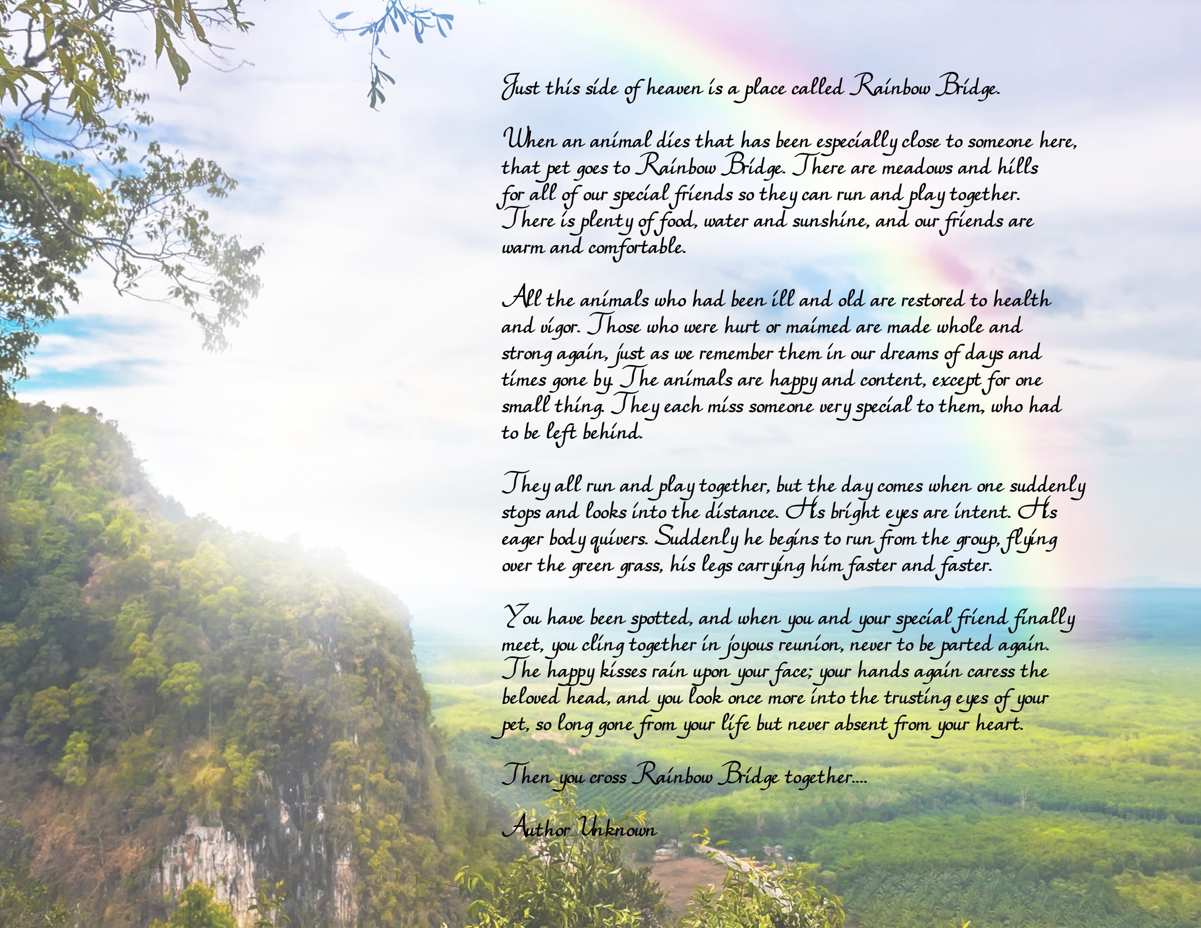 Rainbow Bridge Free Printable Poem Pet Loss 