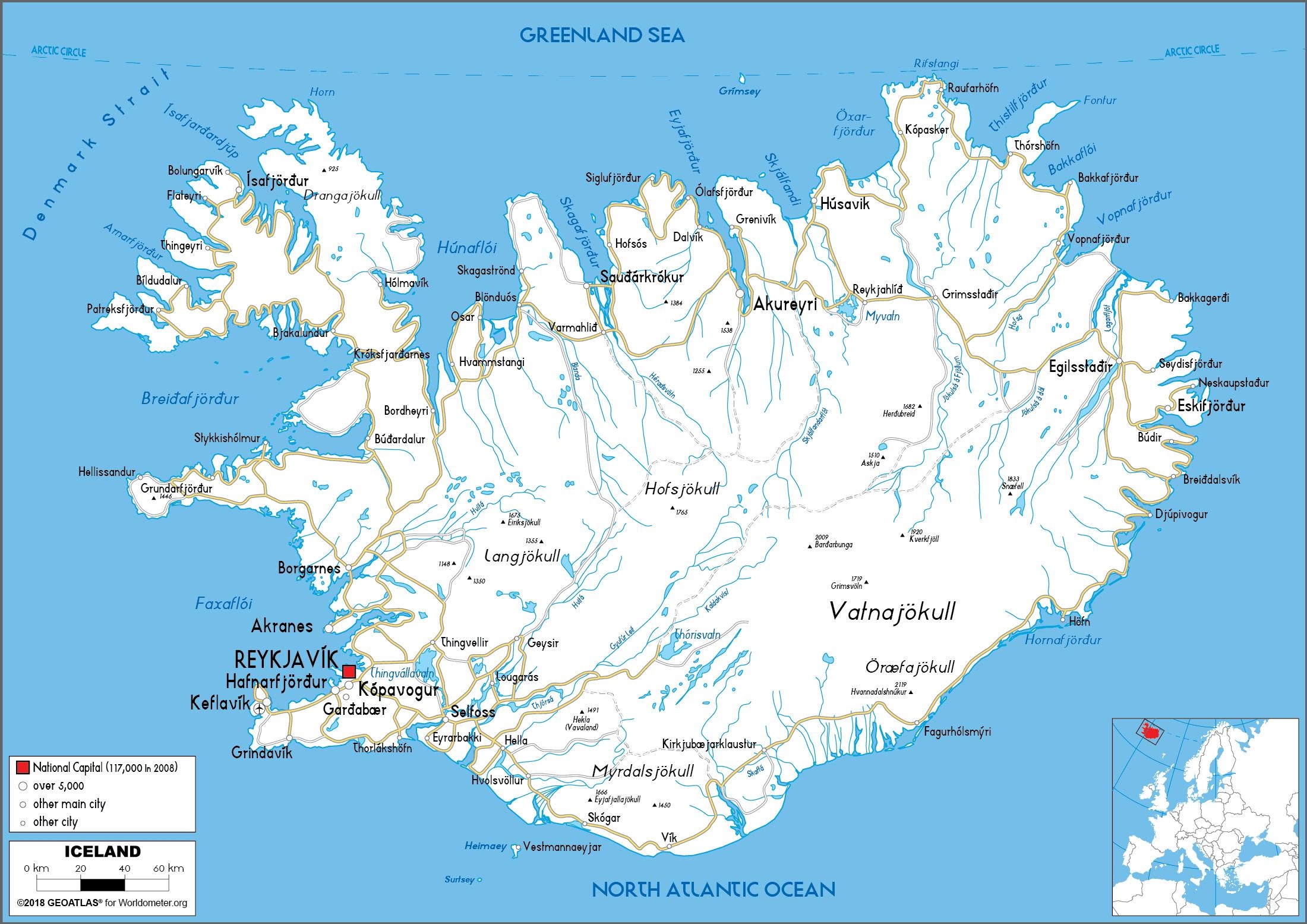 Iceland Printable Map